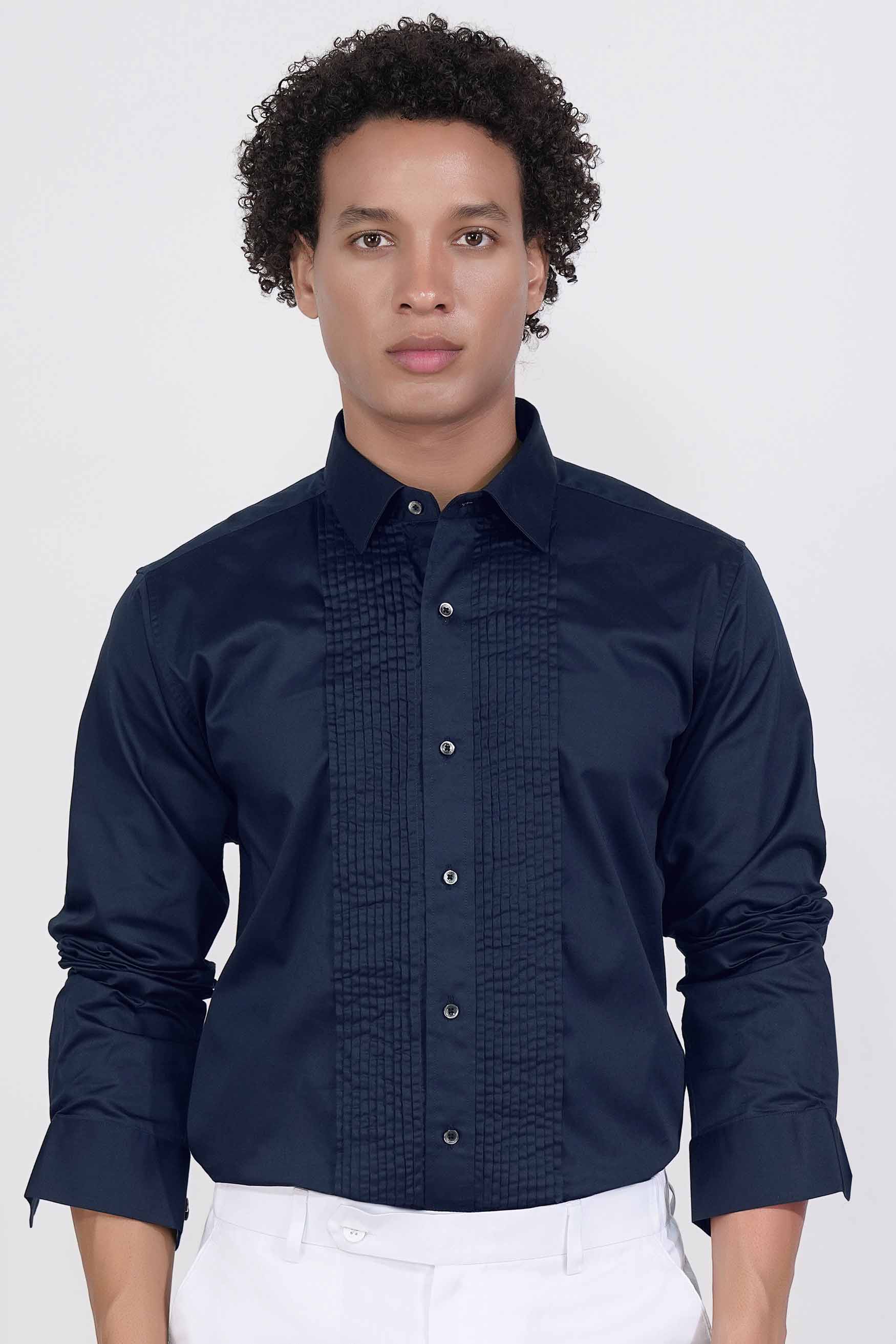 Tangaroa Blue Subtle Sheen Super Soft Premium Cotton Tuxedo Shirt