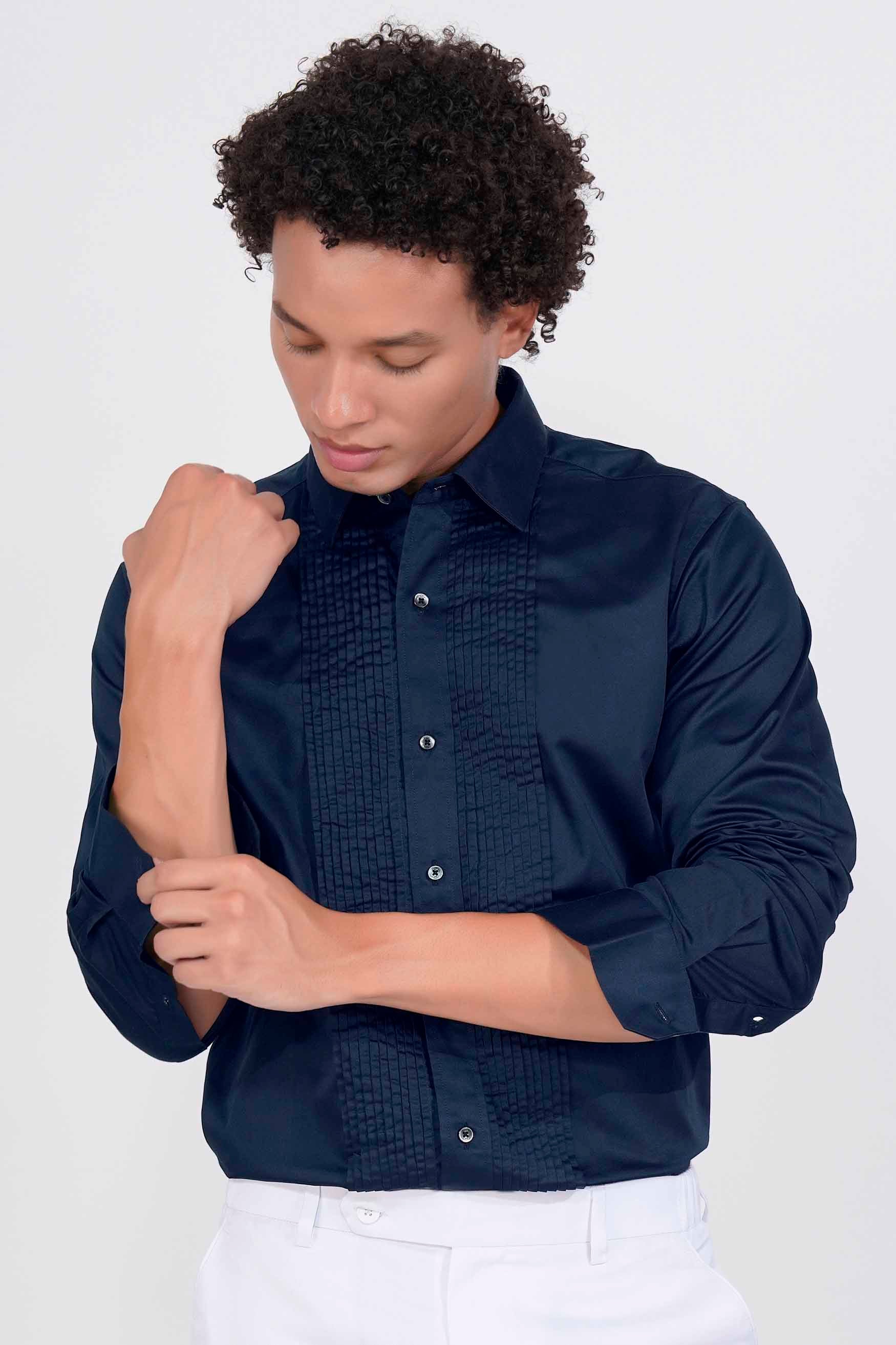 Tangaroa Blue Subtle Sheen Super Soft Premium Cotton Tuxedo Shirt