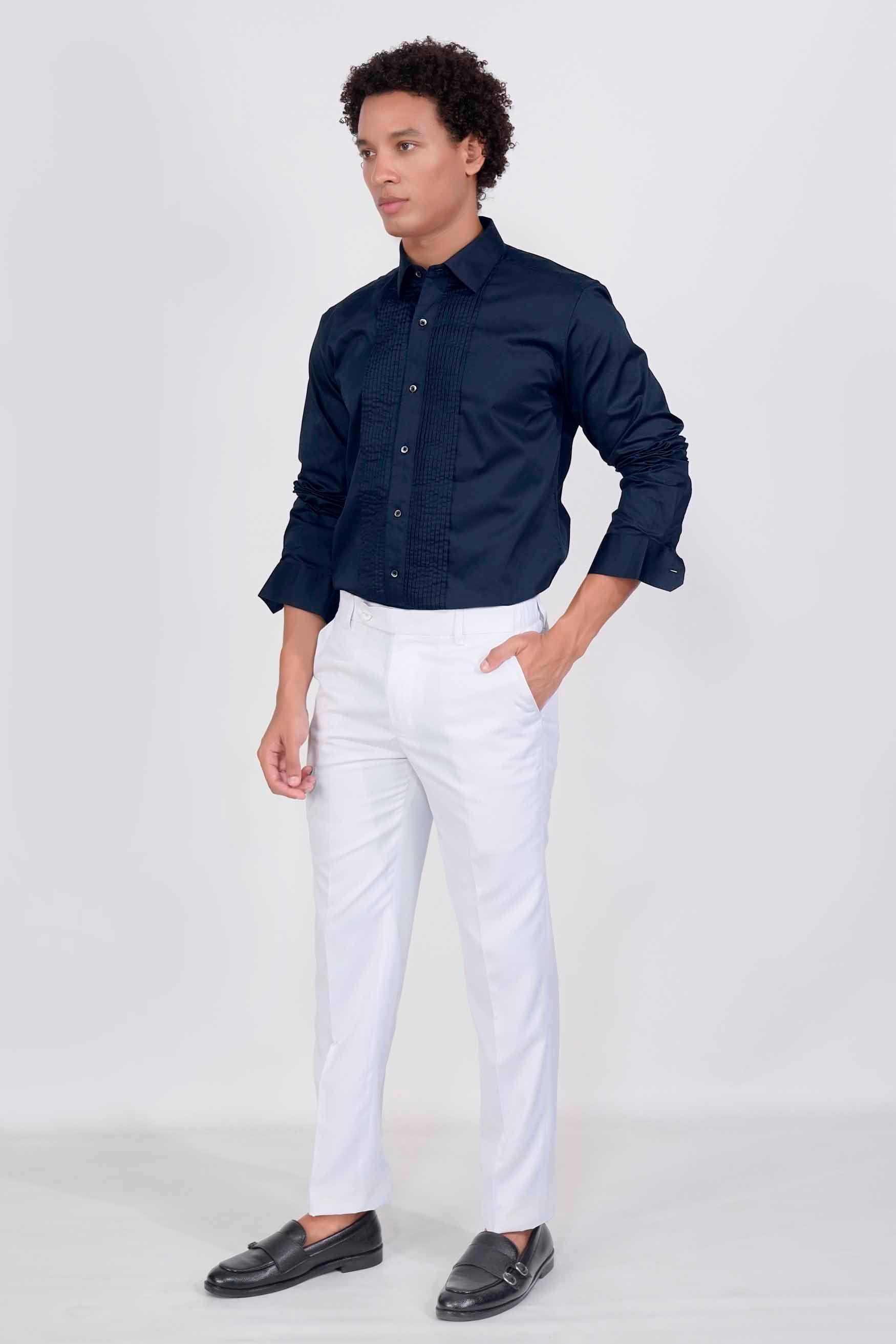 Tangaroa Blue Subtle Sheen Super Soft Premium Cotton Tuxedo Shirt
