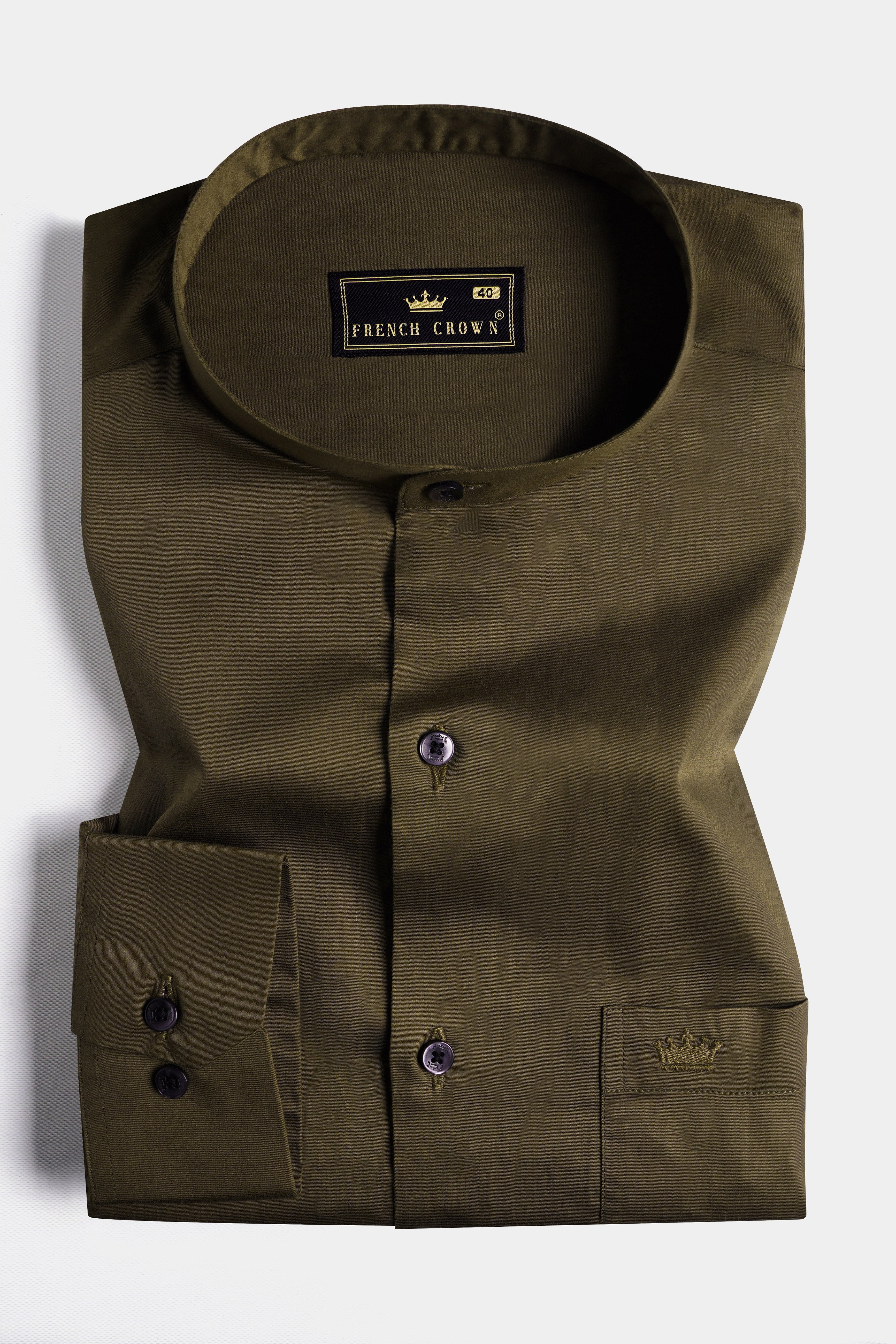 Iroko Brown Subtle Sheen Super Soft Premium Cotton Mandarin Shirt