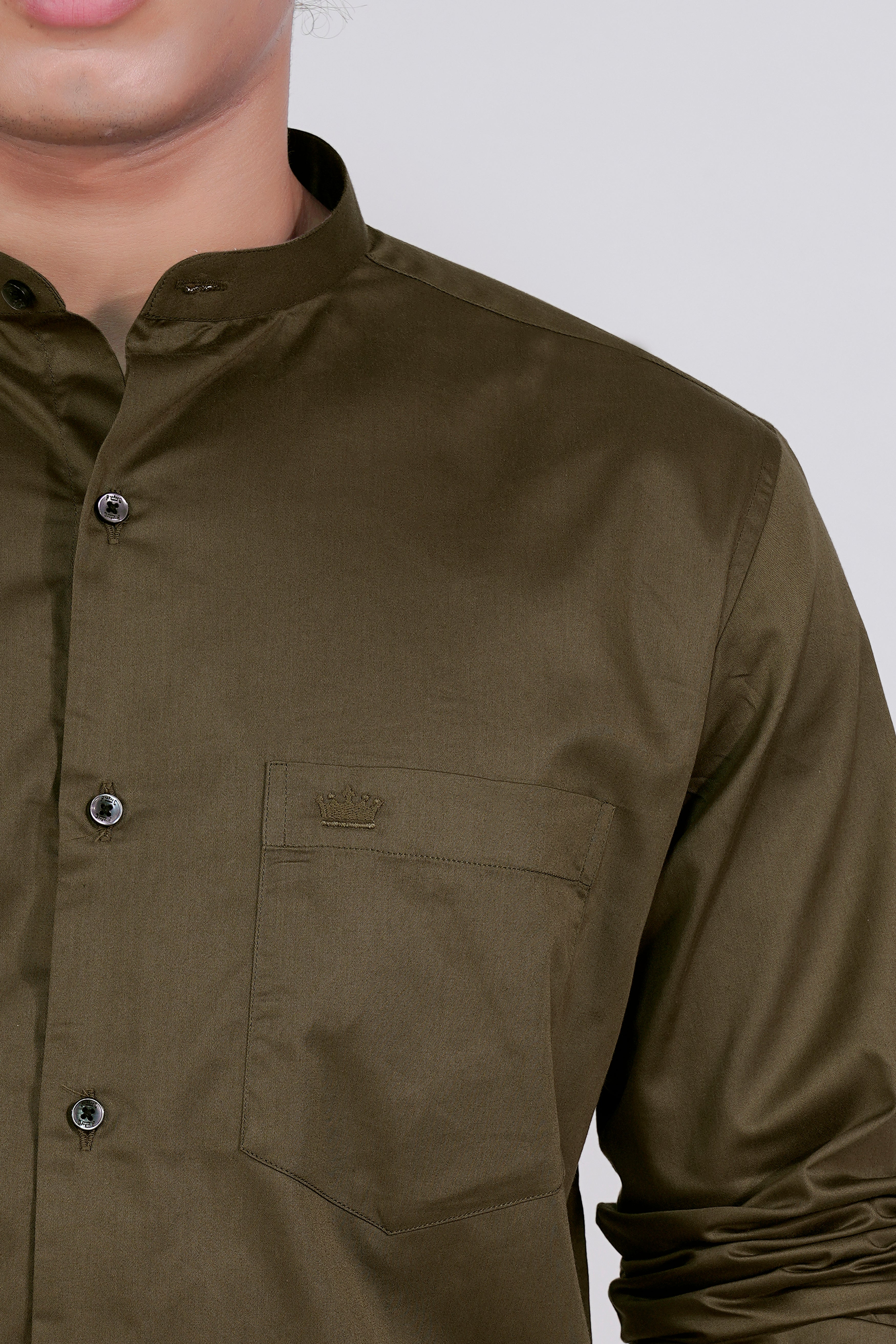 Iroko Brown Subtle Sheen Super Soft Premium Cotton Mandarin Shirt