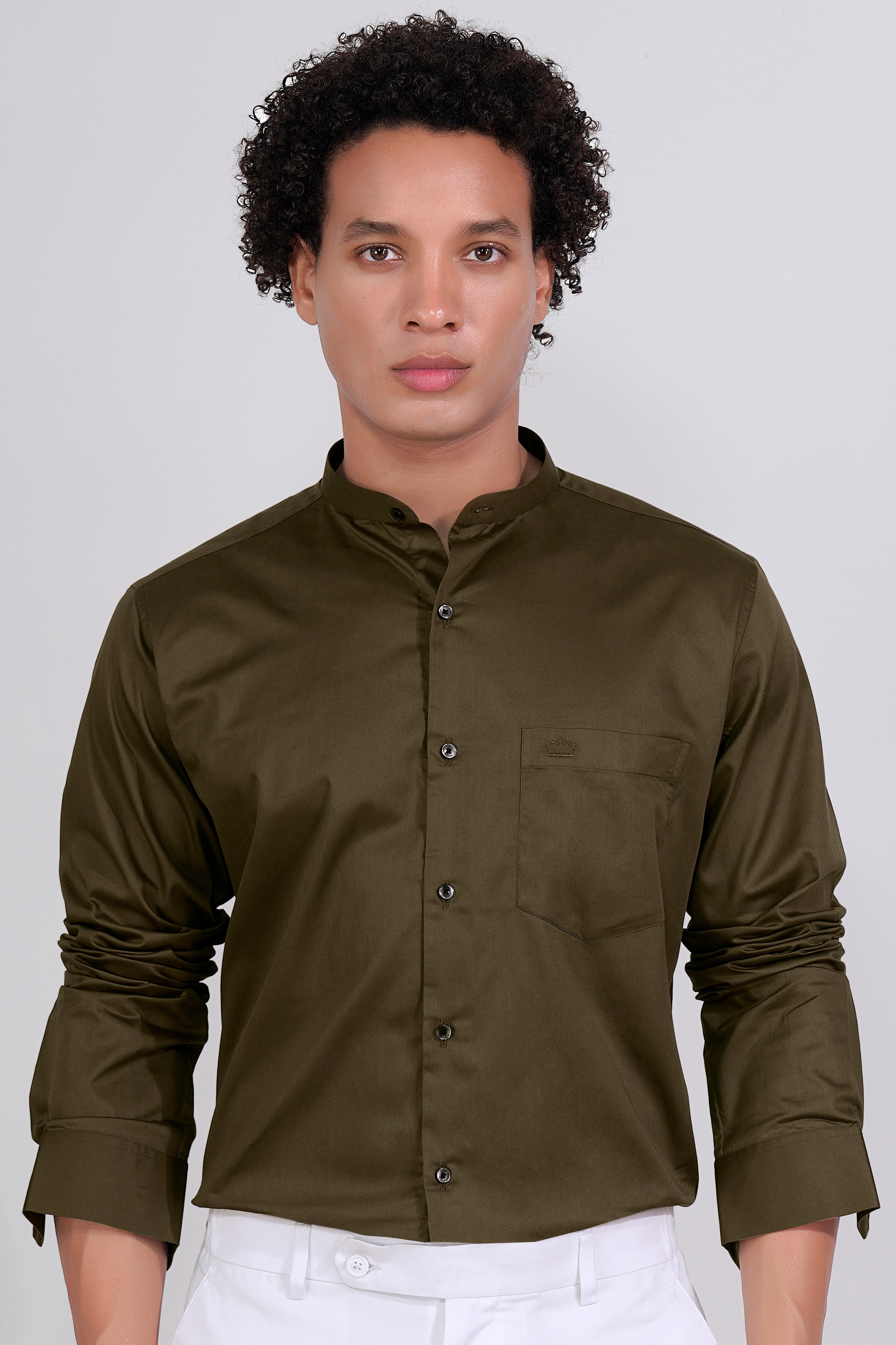 Iroko Brown Subtle Sheen Super Soft Premium Cotton Mandarin Shirt