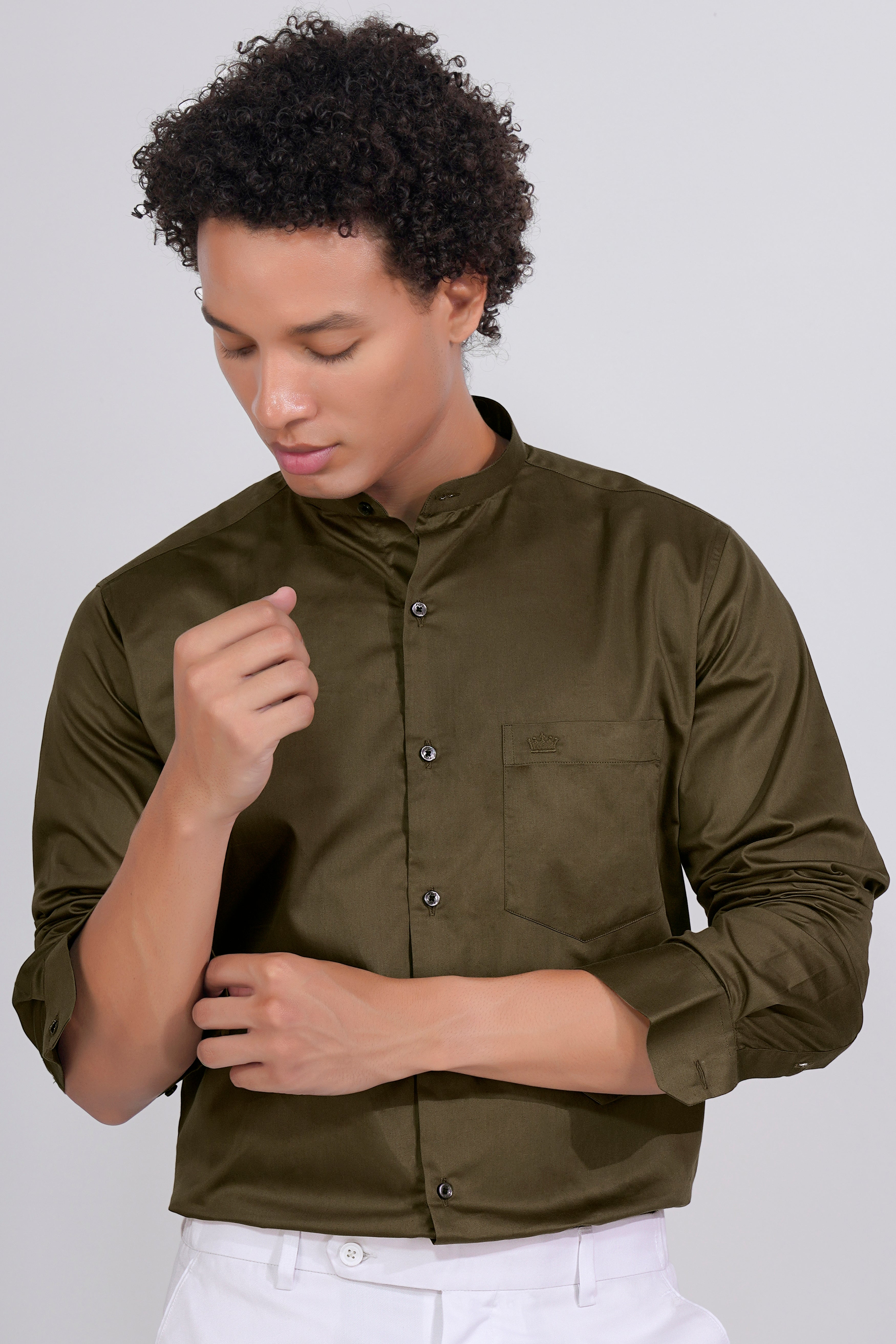 Iroko Brown Subtle Sheen Super Soft Premium Cotton Mandarin Shirt