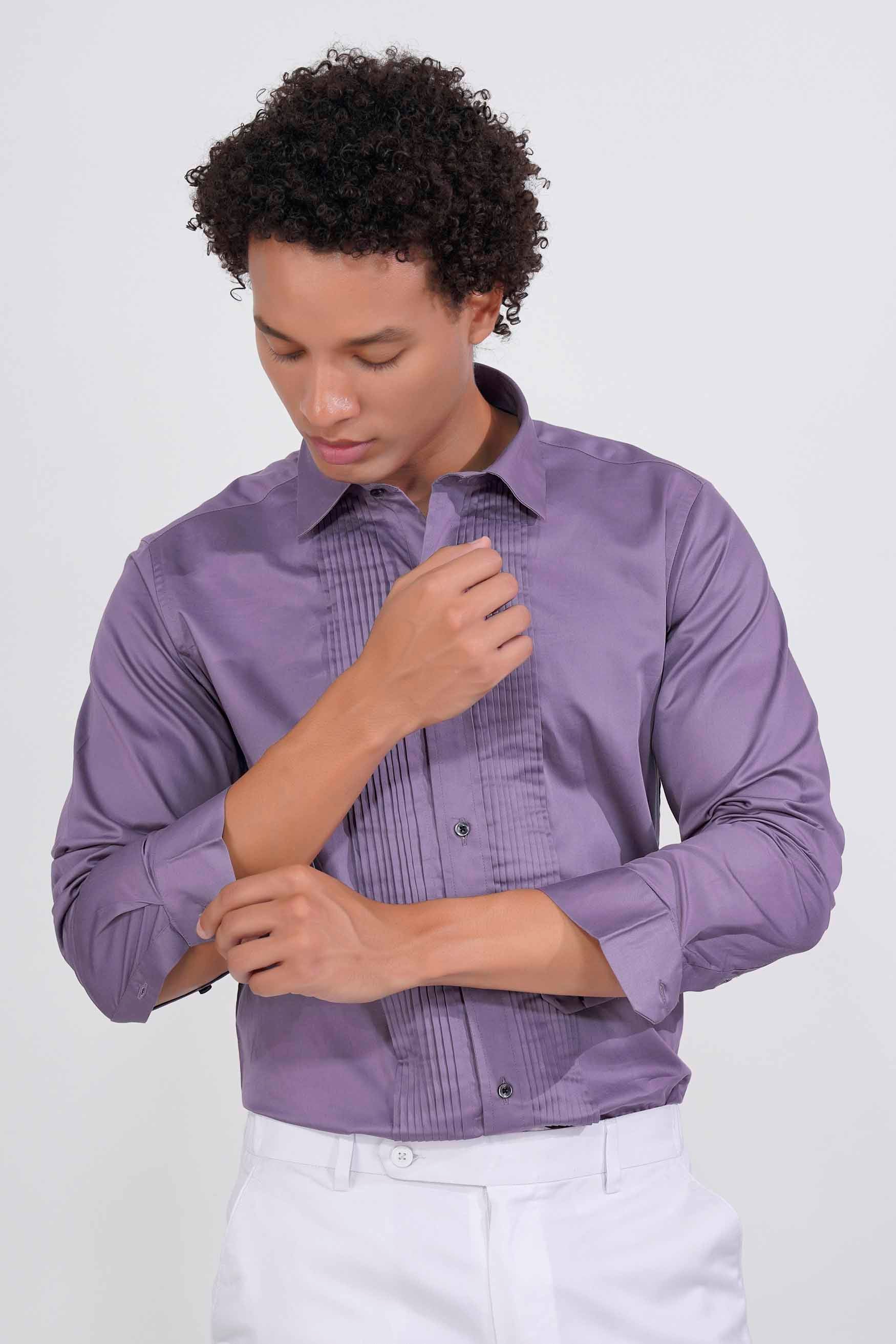 Amethyst Smoke Lavender Subtle Sheen Super Soft Premium Cotton Tuxedo Shirt