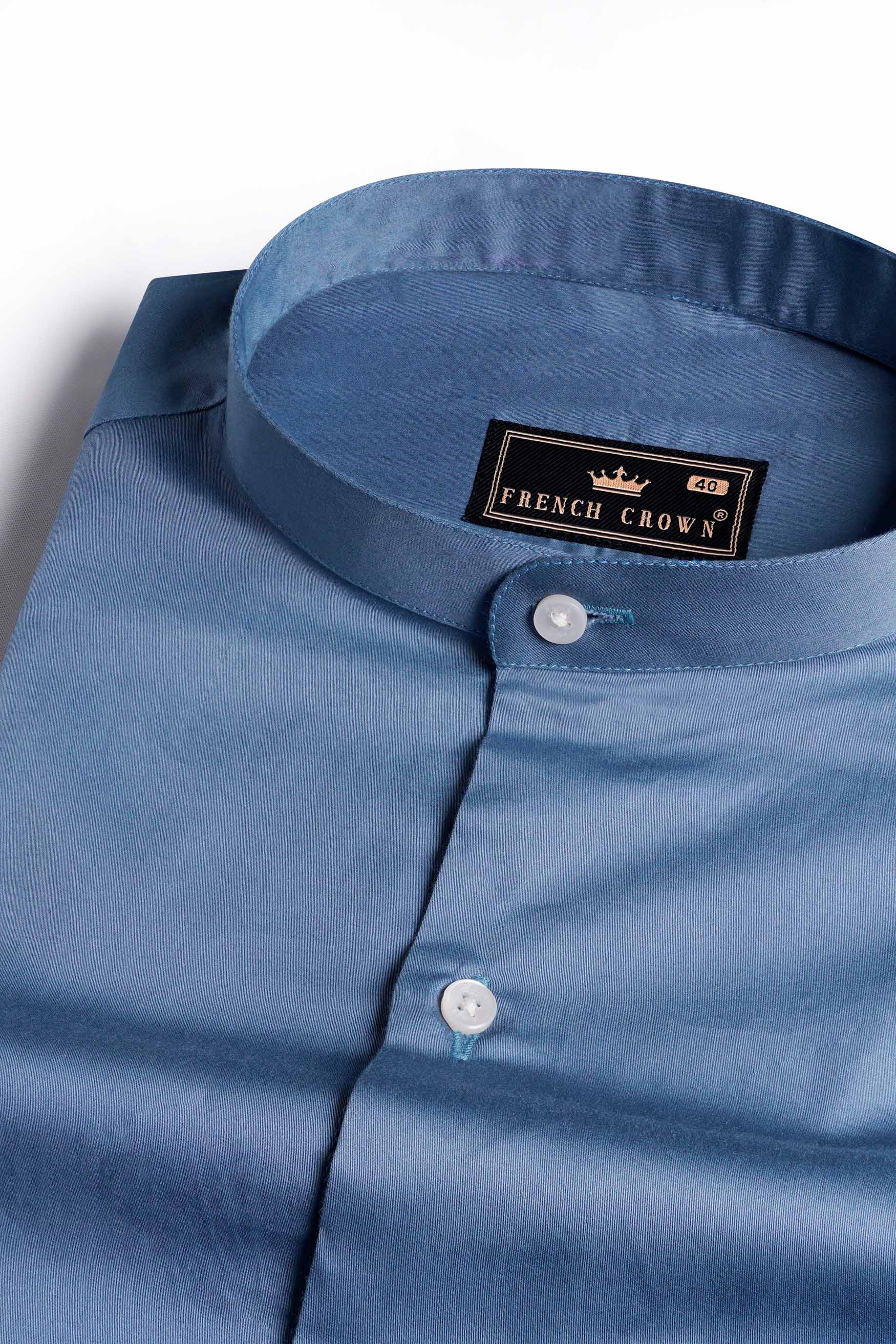 Bluish Subtle Sheen Super Soft Premium Cotton Mandarin Shirt