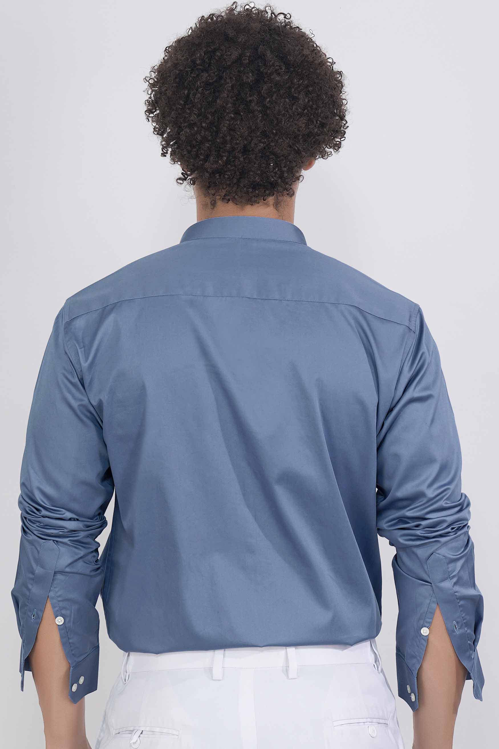 Bluish Subtle Sheen Super Soft Premium Cotton Mandarin Shirt