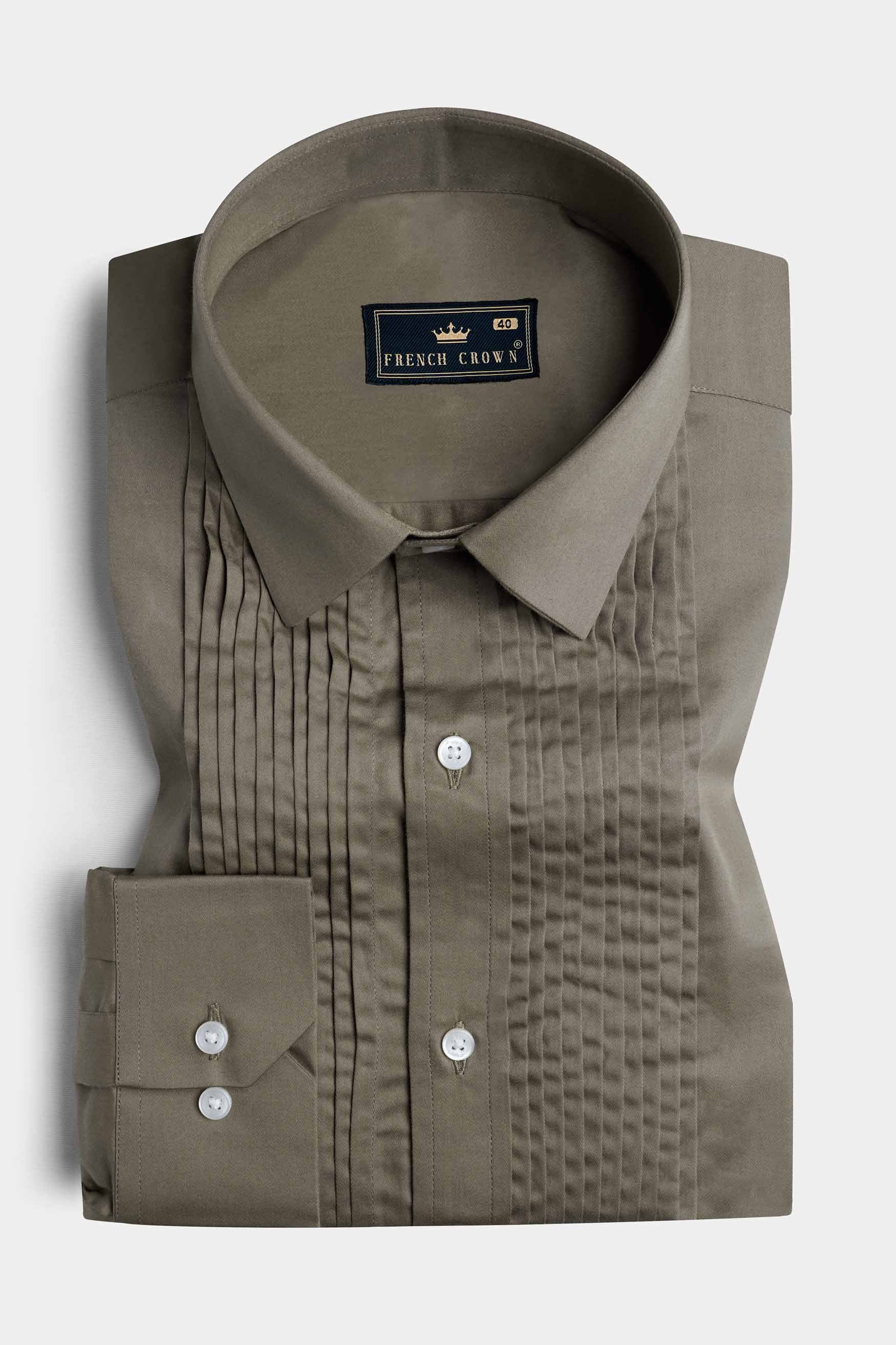 Sandstone Brown Subtle Sheen Super Soft Premium Cotton Tuxedo Shirt