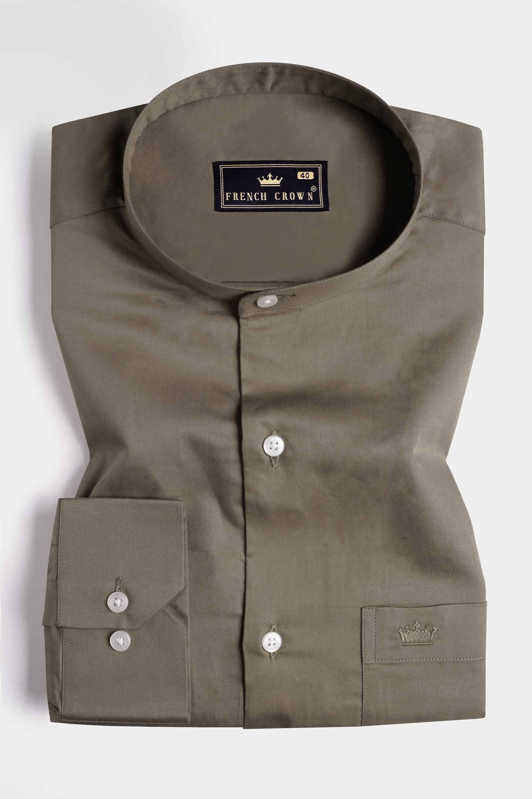 Sandstone Brown Subtle Sheen Super Soft Premium Cotton Mandarin Shirt