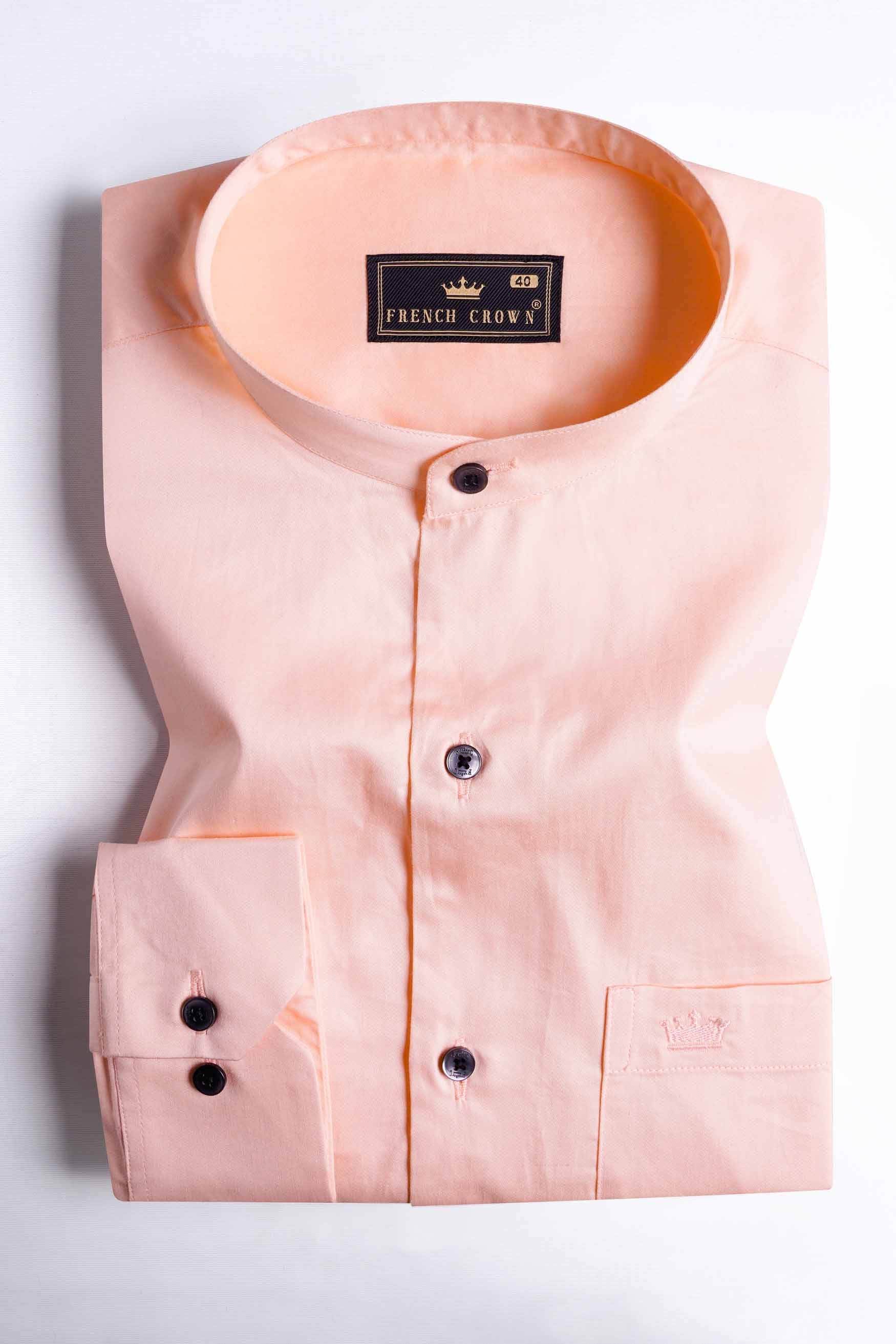 Oyster Pink Subtle Sheen Super Soft Premium Cotton Mandarin Shirt