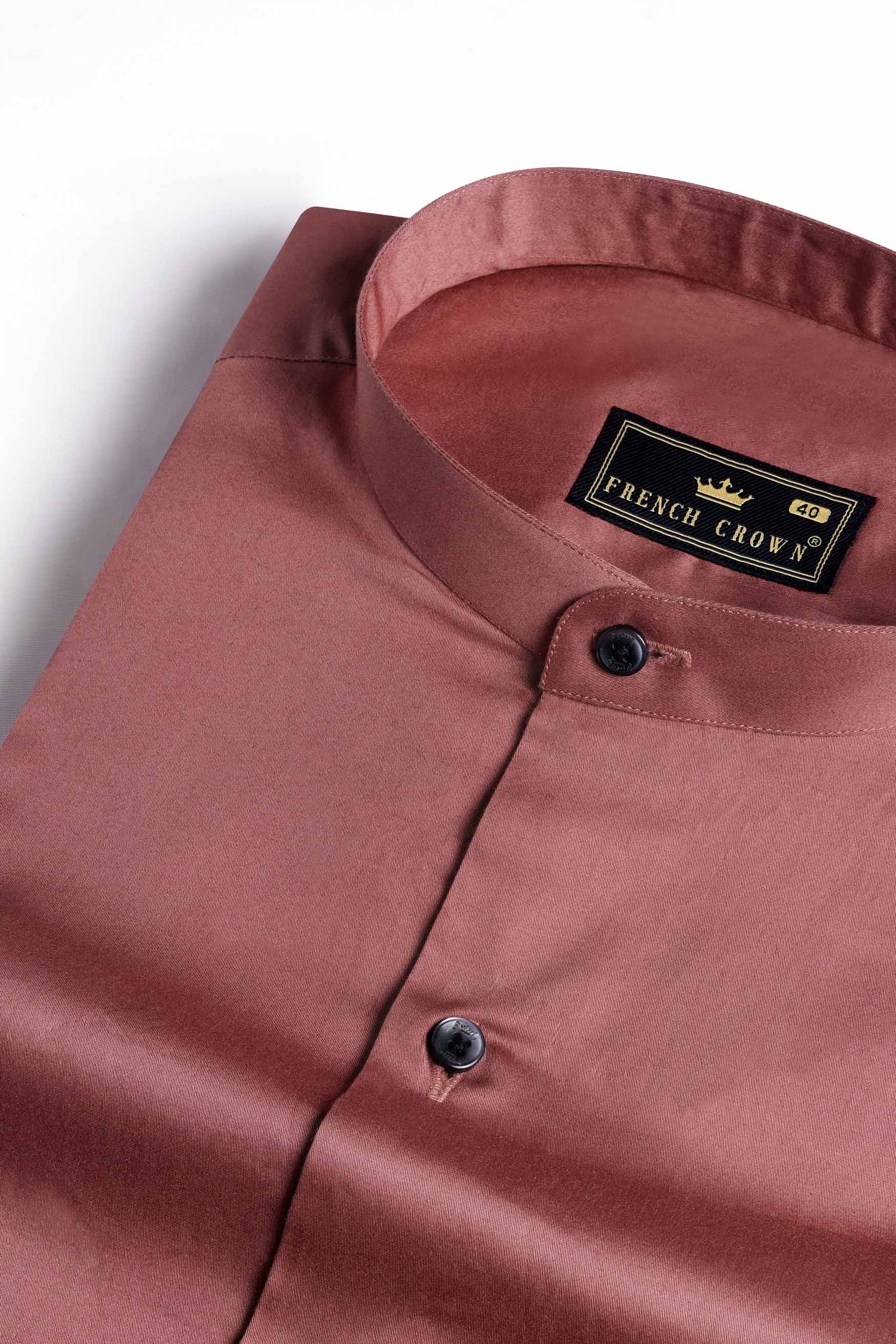 Coral Pink Subtle Sheen Super Soft Premium Cotton Mandarin Shirt