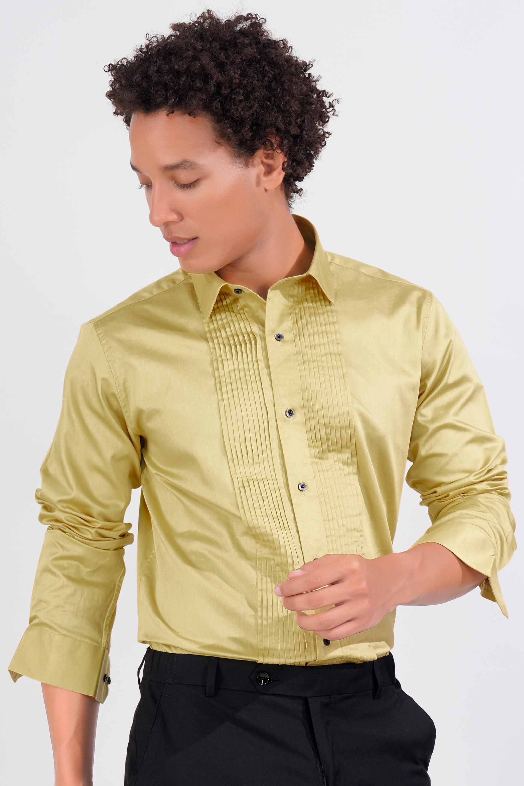 Fawn Brown Subtle Sheen Super Soft Premium Cotton Tuxedo Shirt