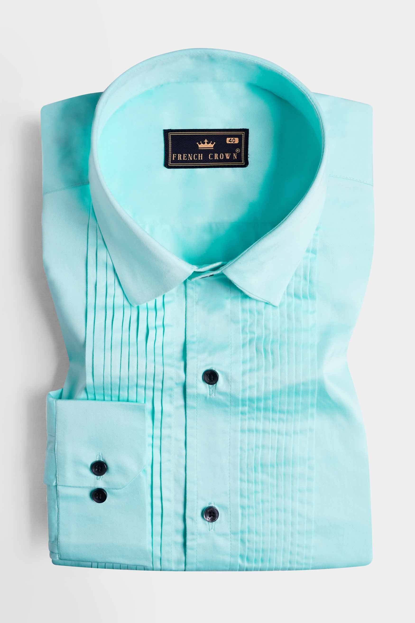Mizuasagi Blue Subtle Sheen Super Soft Premium Cotton Tuxedo Shirt