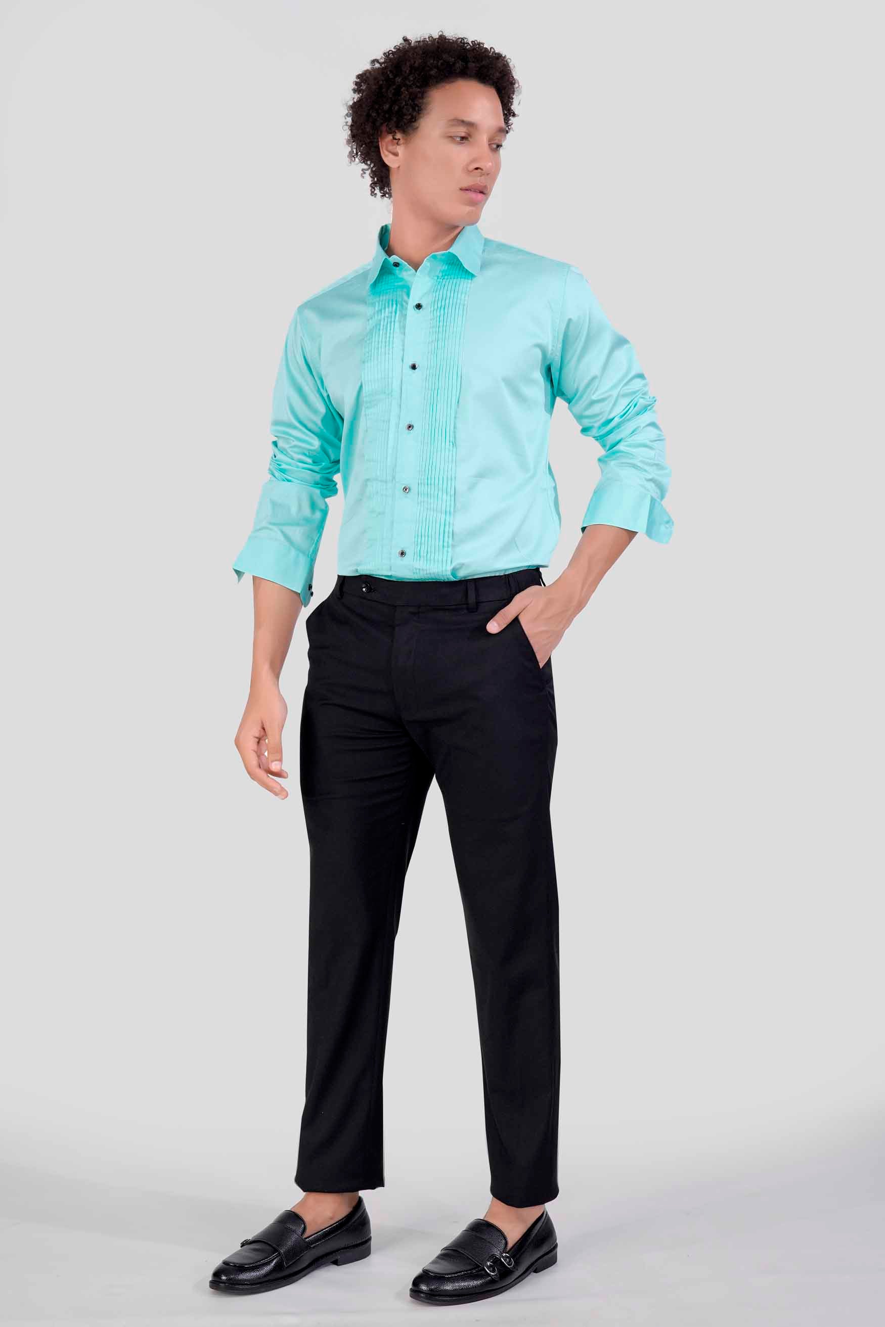 Mizuasagi Blue Subtle Sheen Super Soft Premium Cotton Tuxedo Shirt