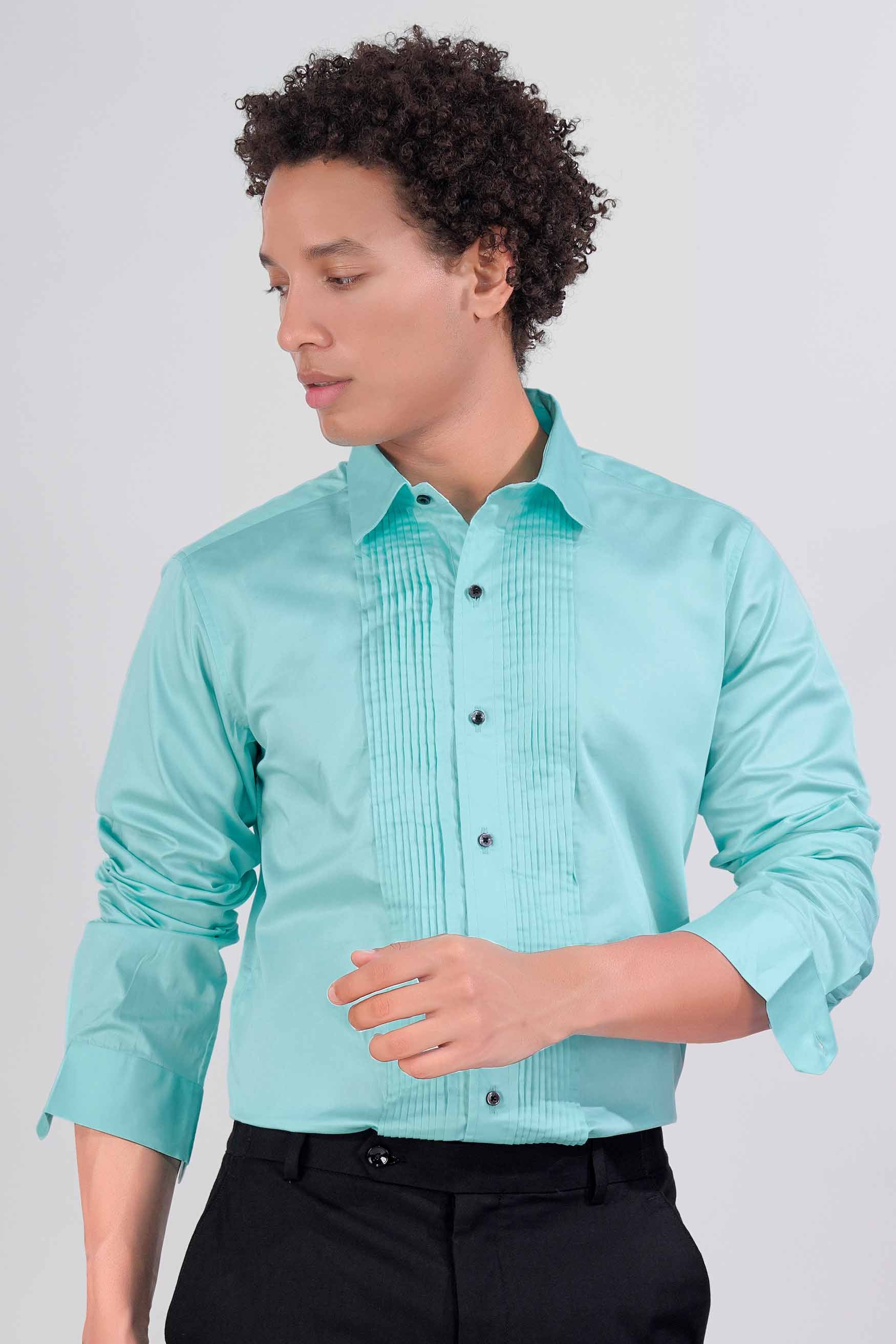 Mizuasagi Blue Subtle Sheen Super Soft Premium Cotton Tuxedo Shirt