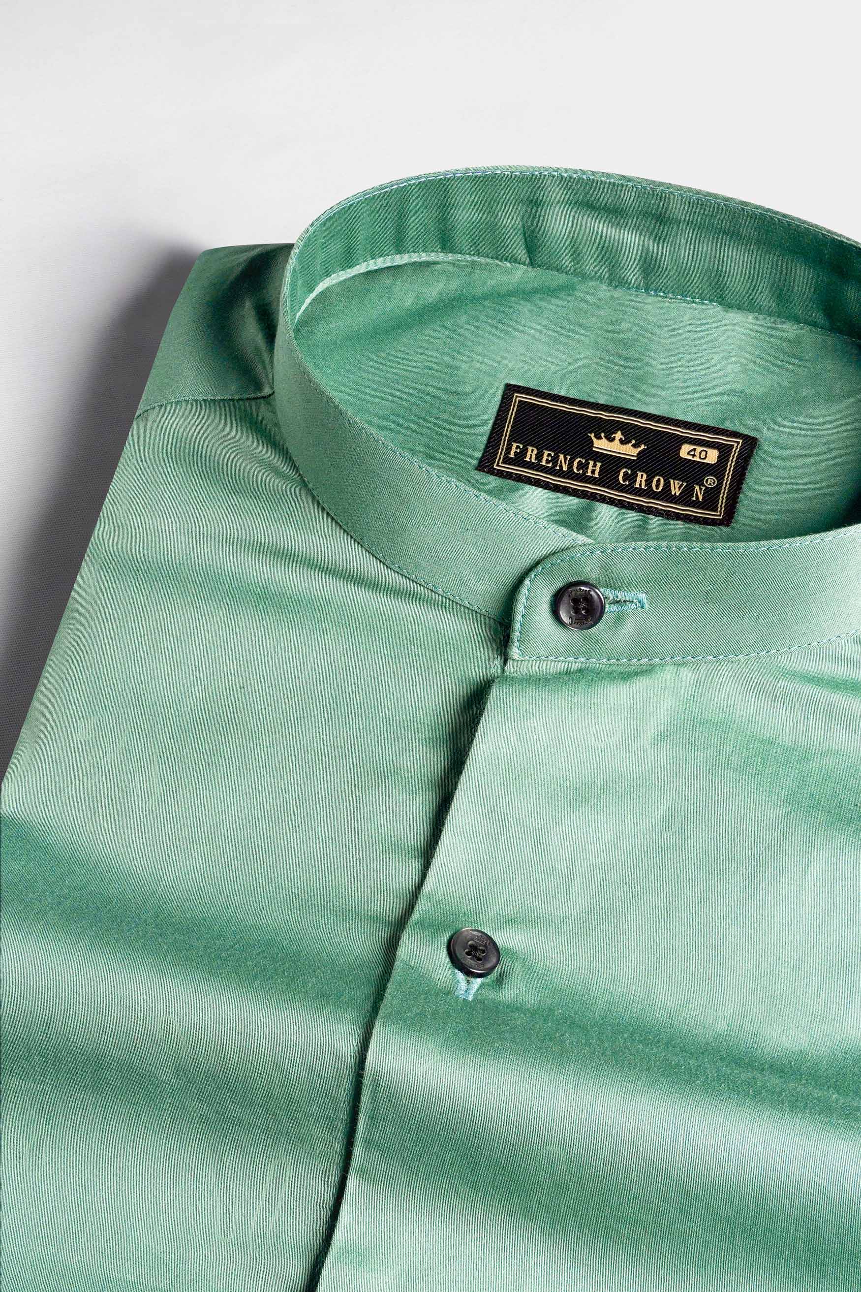 Oxley Green Subtle Sheen Super Soft Premium Cotton Mandarin Shirt
