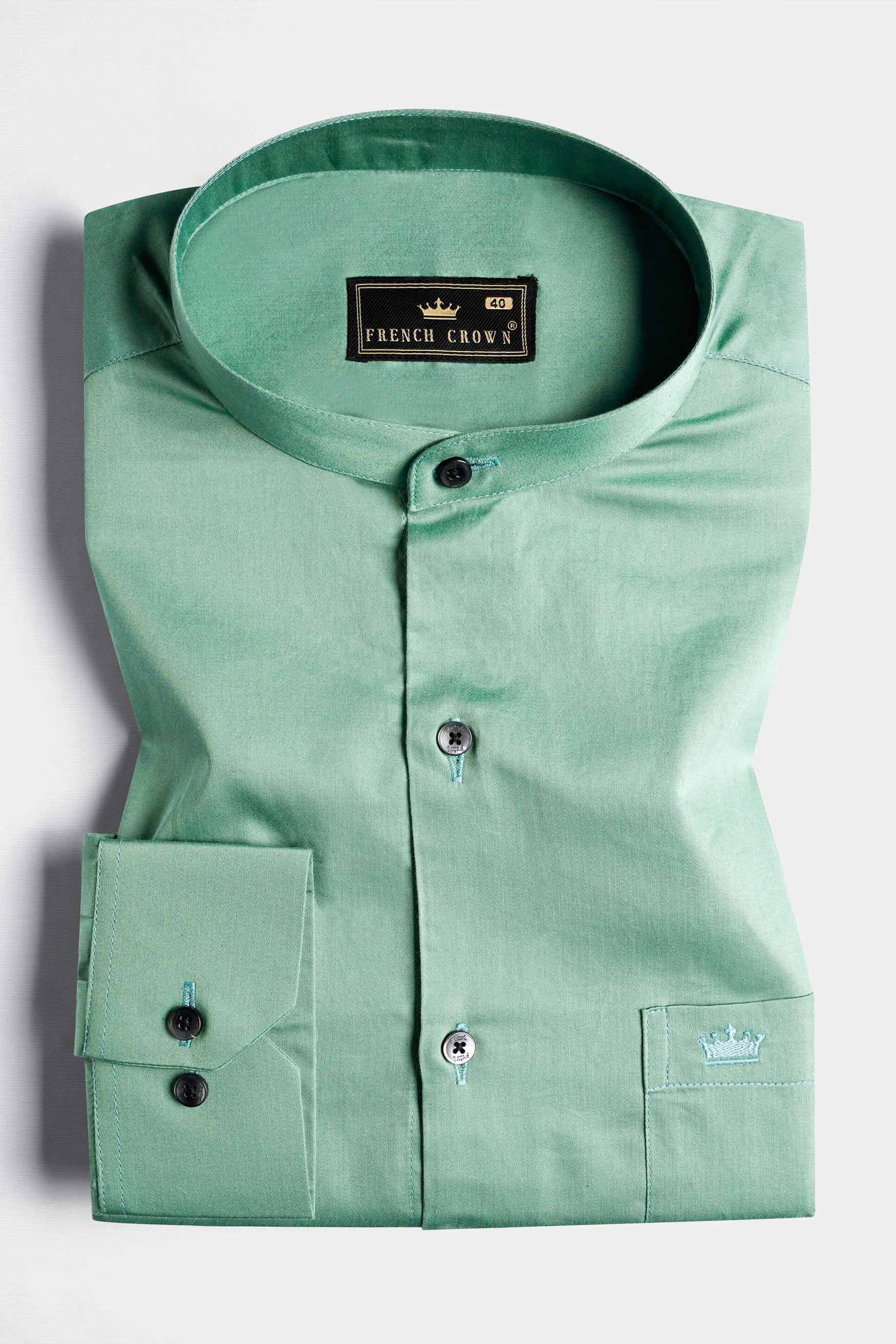 Oxley Green Subtle Sheen Super Soft Premium Cotton Mandarin Shirt