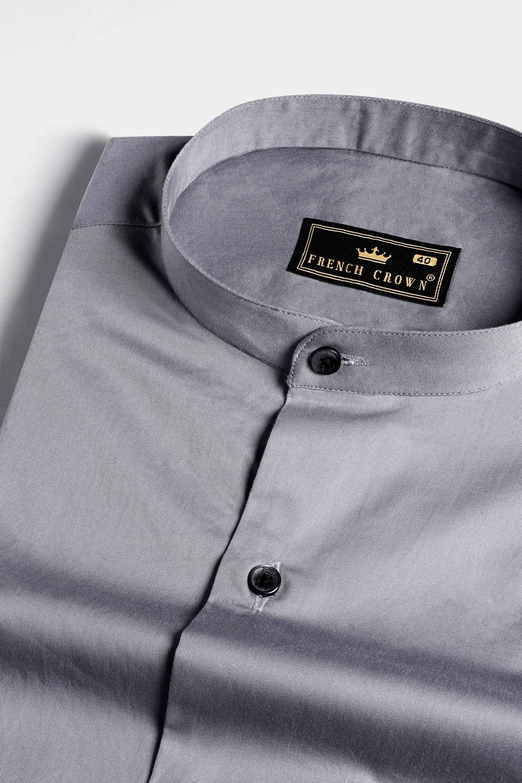 Boulder Gray Subtle Sheen Super Soft Premium Cotton Mandarin Shirt