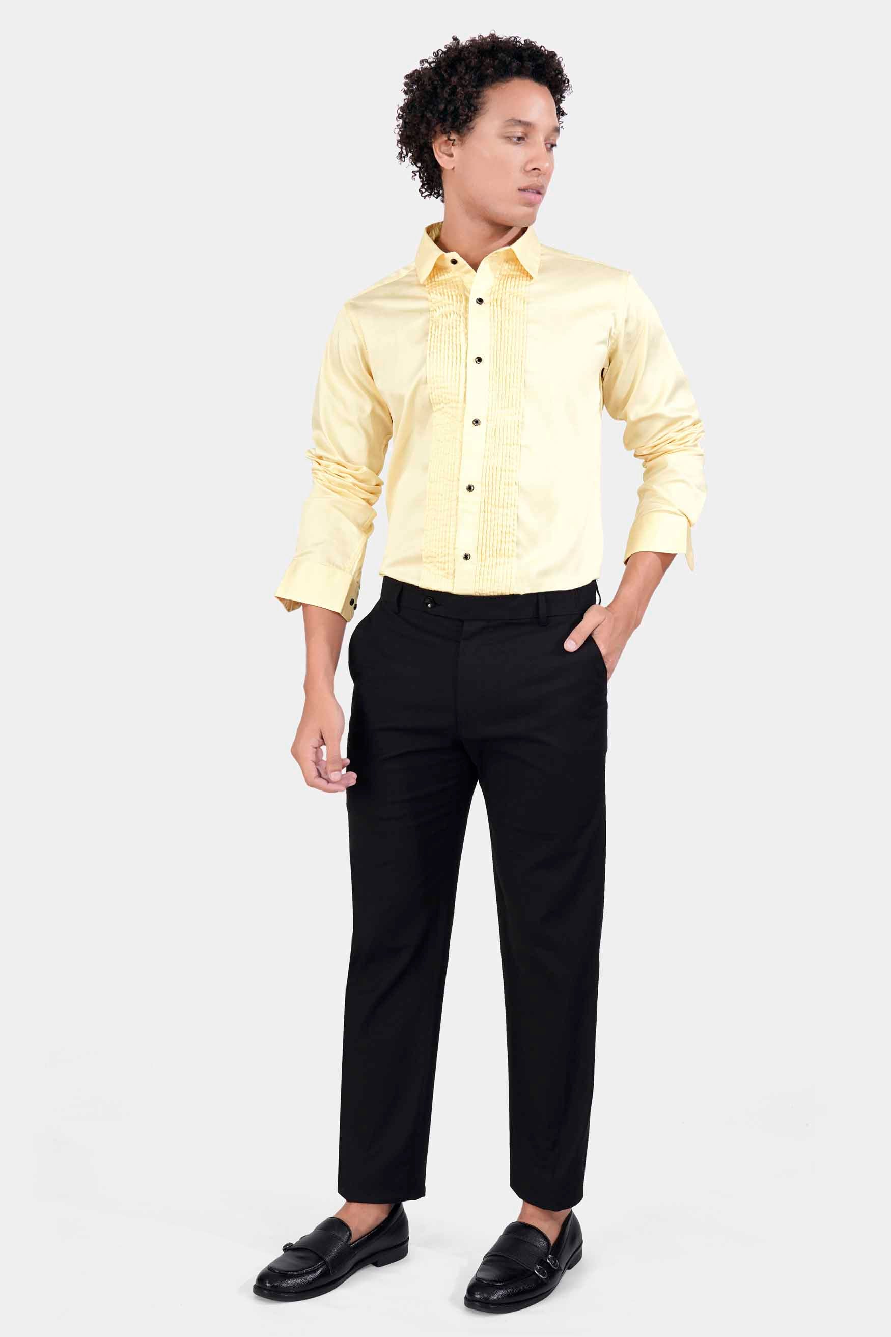 Maize Beige Subtle Sheen Super Soft Premium Cotton Tuxedo Shirt