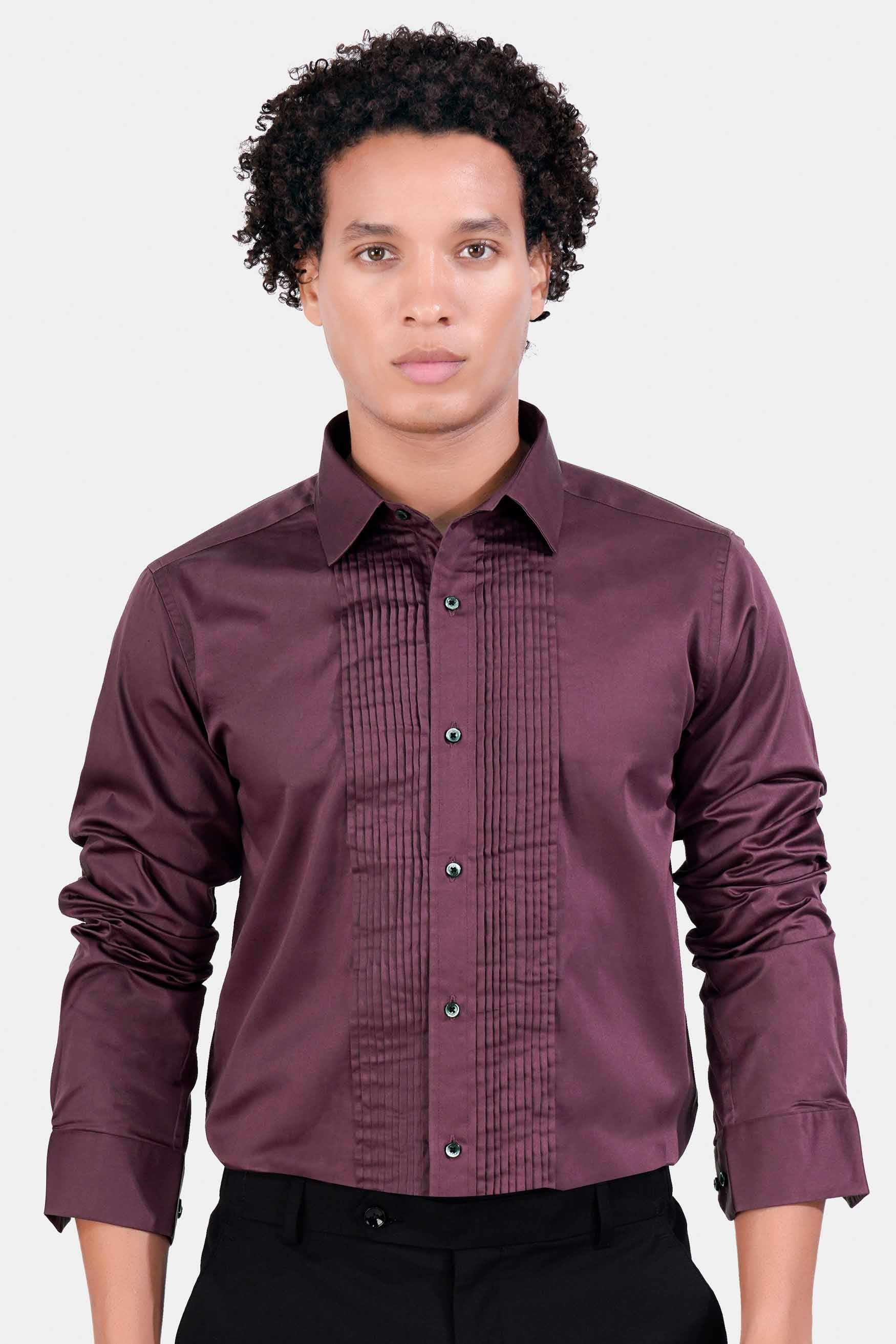 Matterhorn Maroon Subtle Sheen Super Soft Premium Cotton Tuxedo Shirt