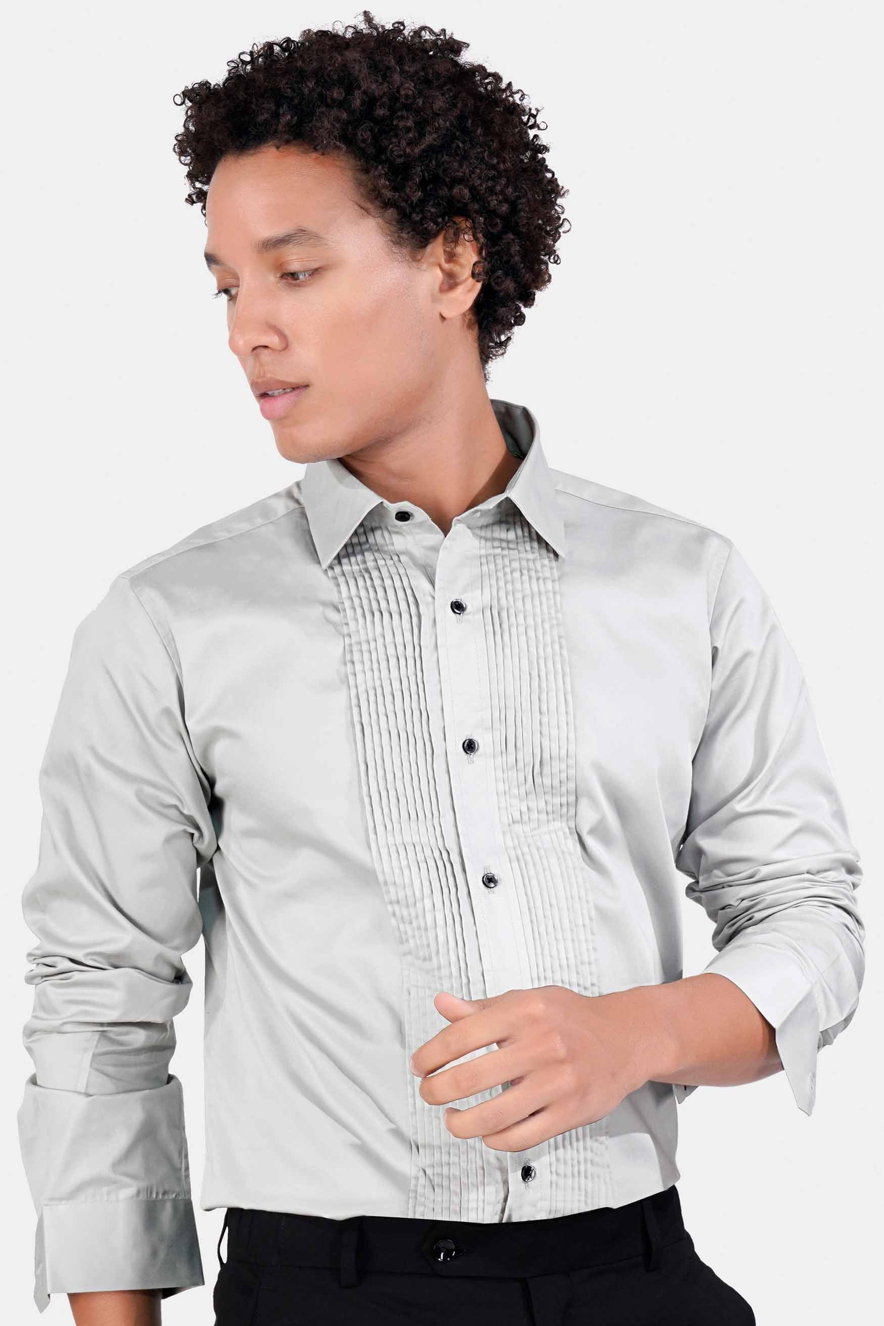 Gainsboro Gray Subtle Sheen Super Soft Premium Cotton Tuxedo Shirt