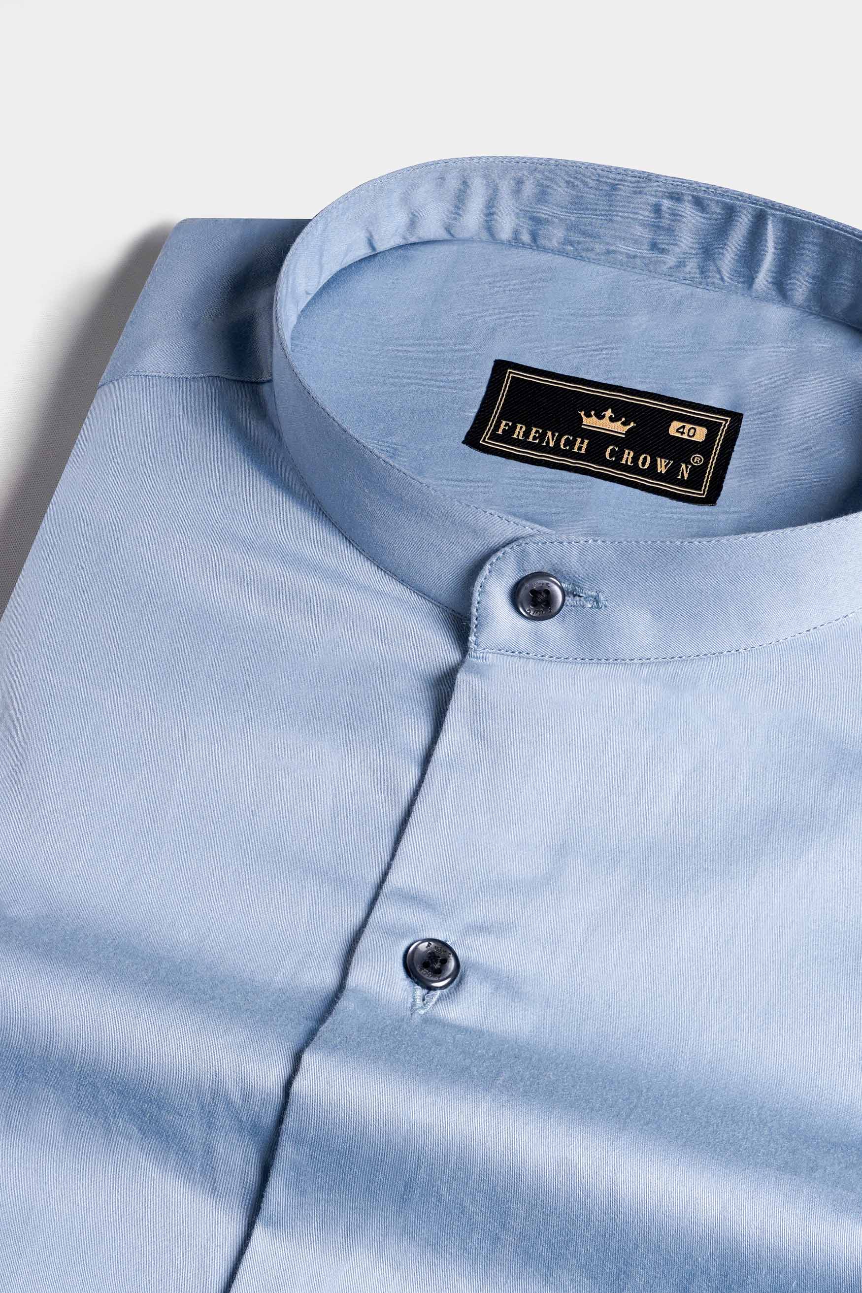 Periwinkle Blue Subtle Sheen Super Soft Premium Cotton Mandarin Shirt