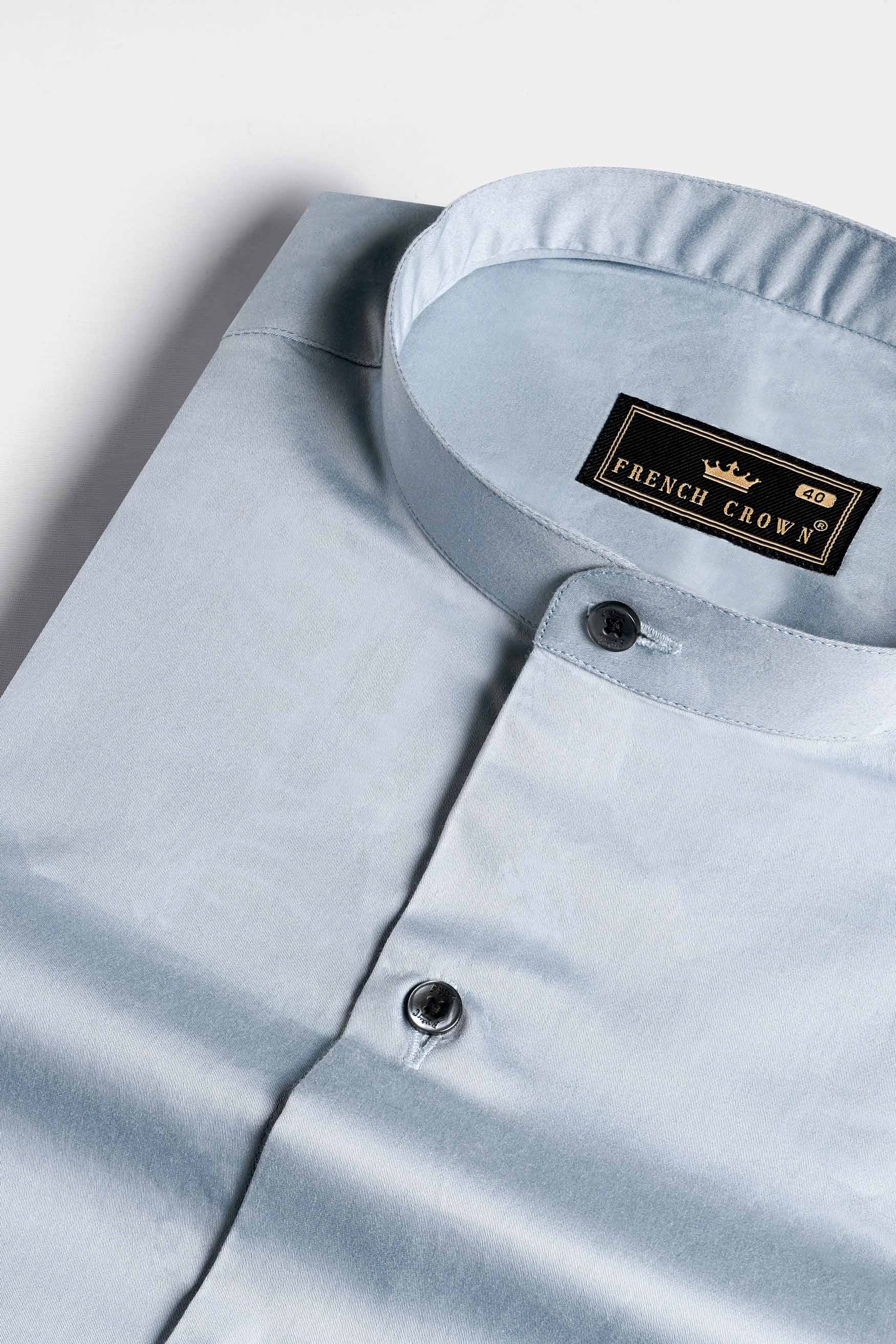 Ghost Blue Subtle Sheen Super Soft Premium Cotton Mandarin Shirt