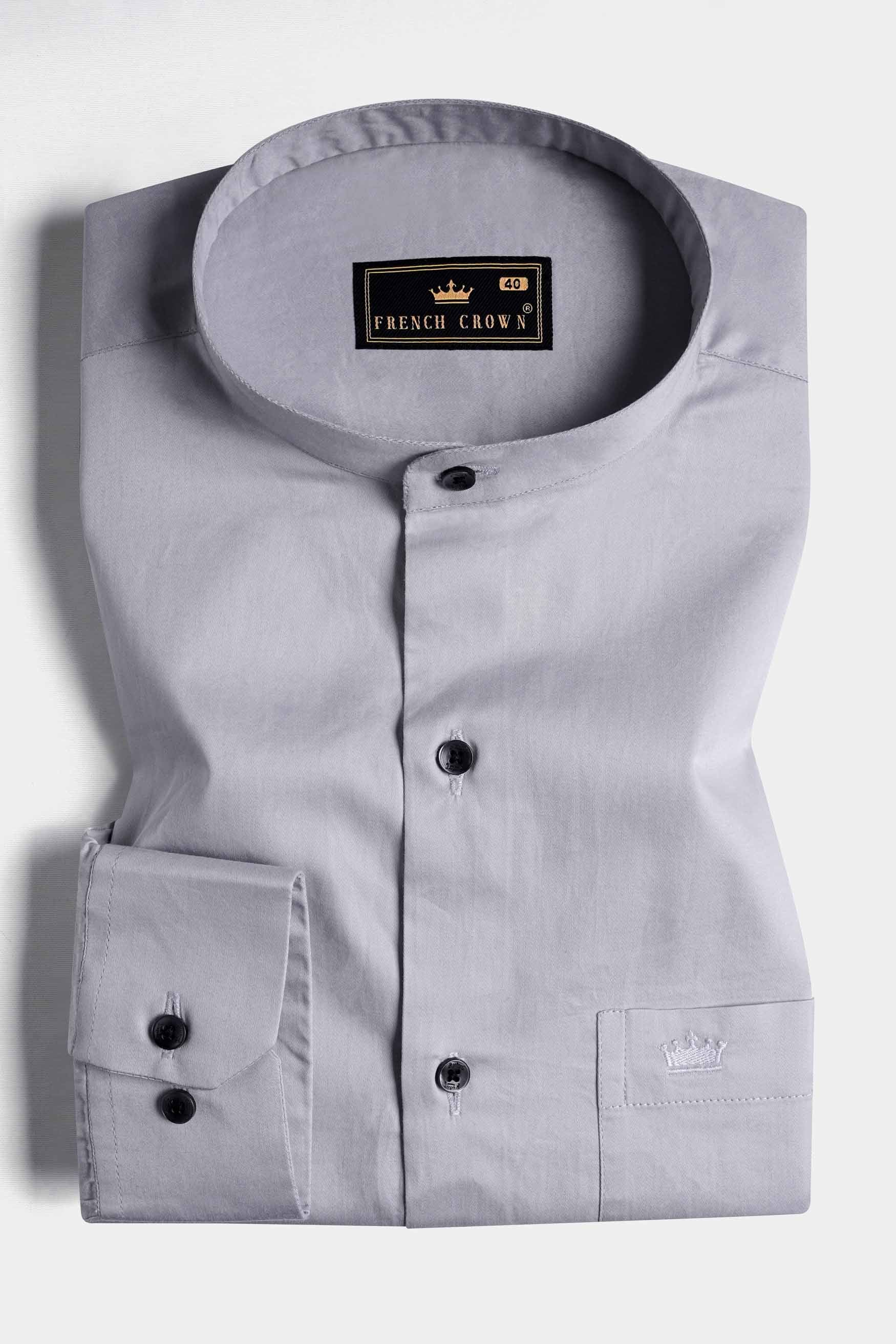 Storm Gray Subtle Sheen Super Soft Premium Cotton Mandarin Shirt