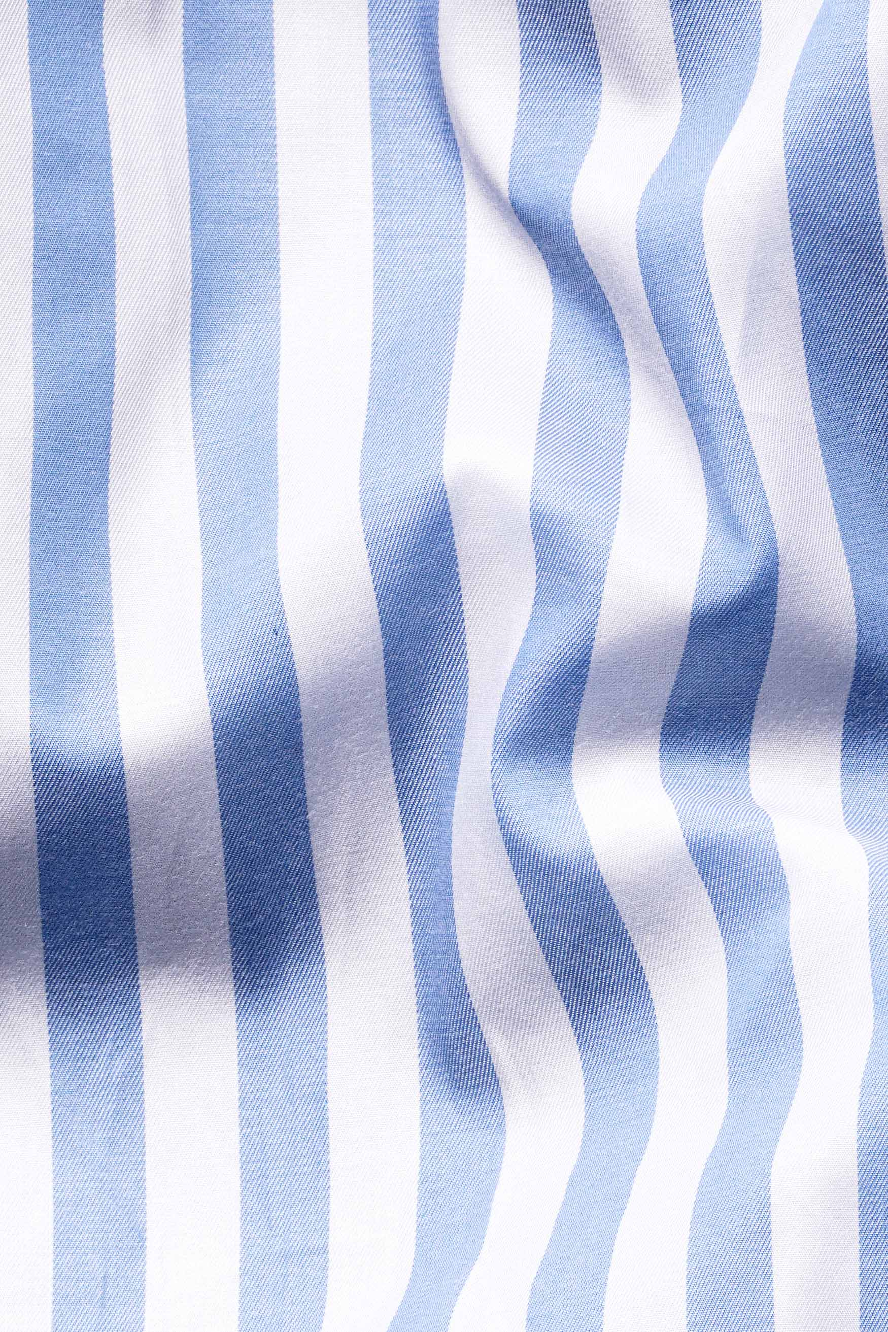 Bright White with Alaskan Blue Striped Twill Premium Cotton Shirt