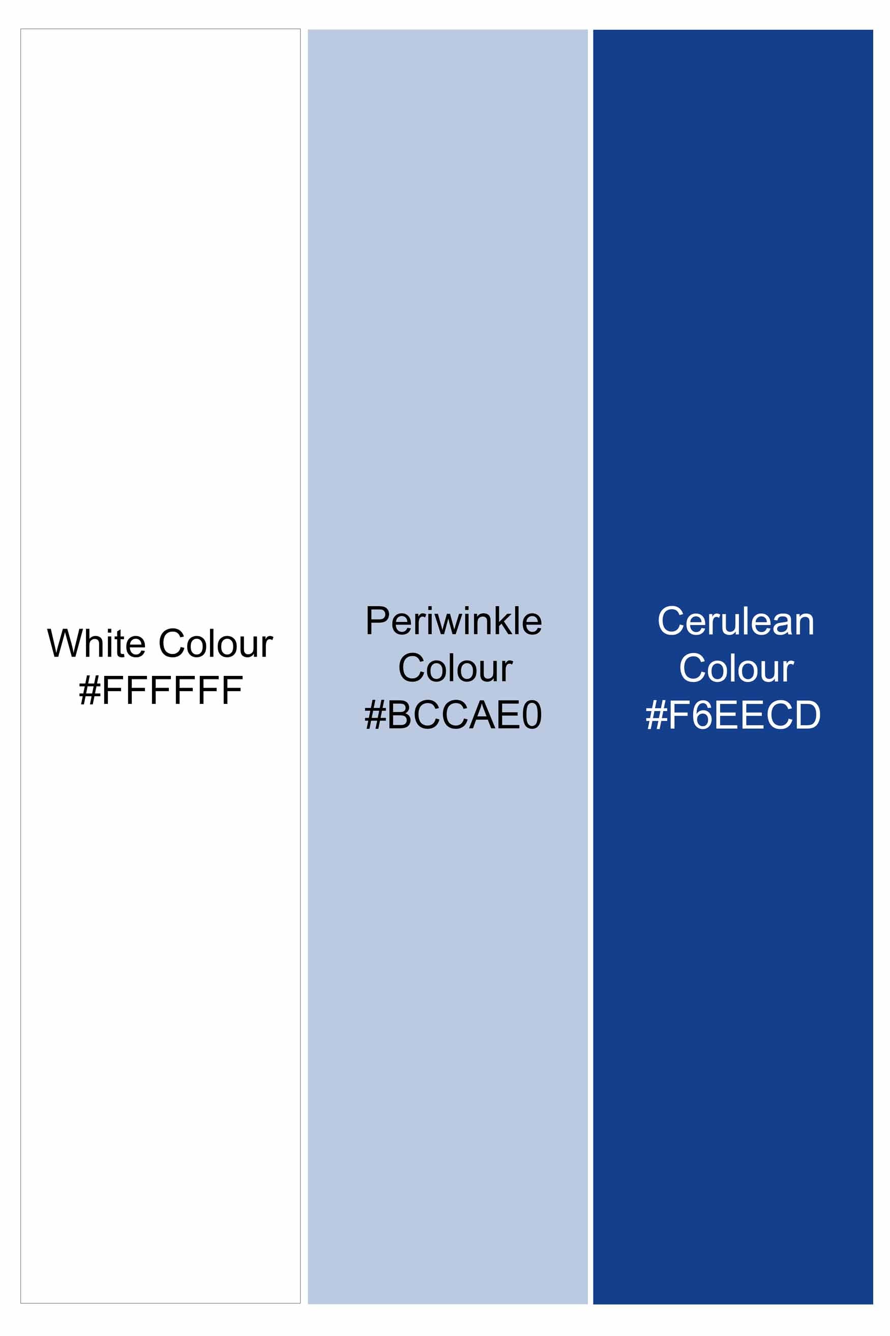 Bright White with Cerulean Blue Striped and Polka Dots Premium Cotton Kurta Shirt