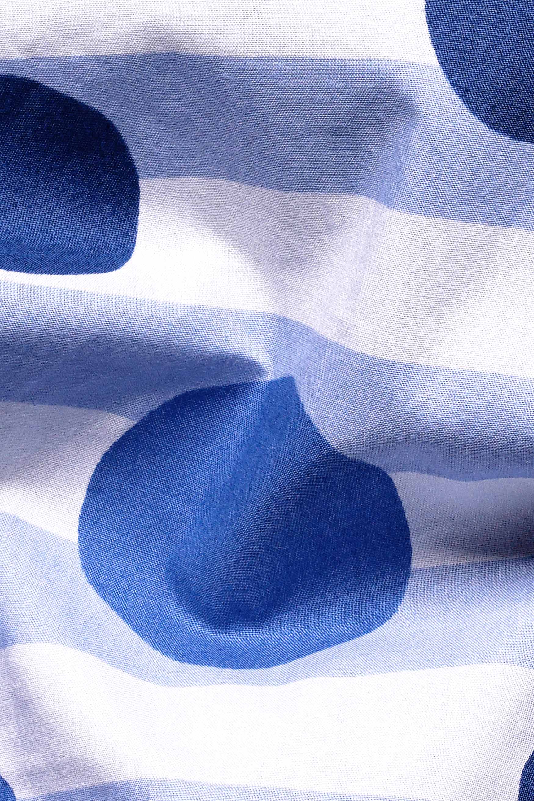 Bright White with Cerulean Blue Striped and Polka Dots Premium Cotton Kurta Shirt