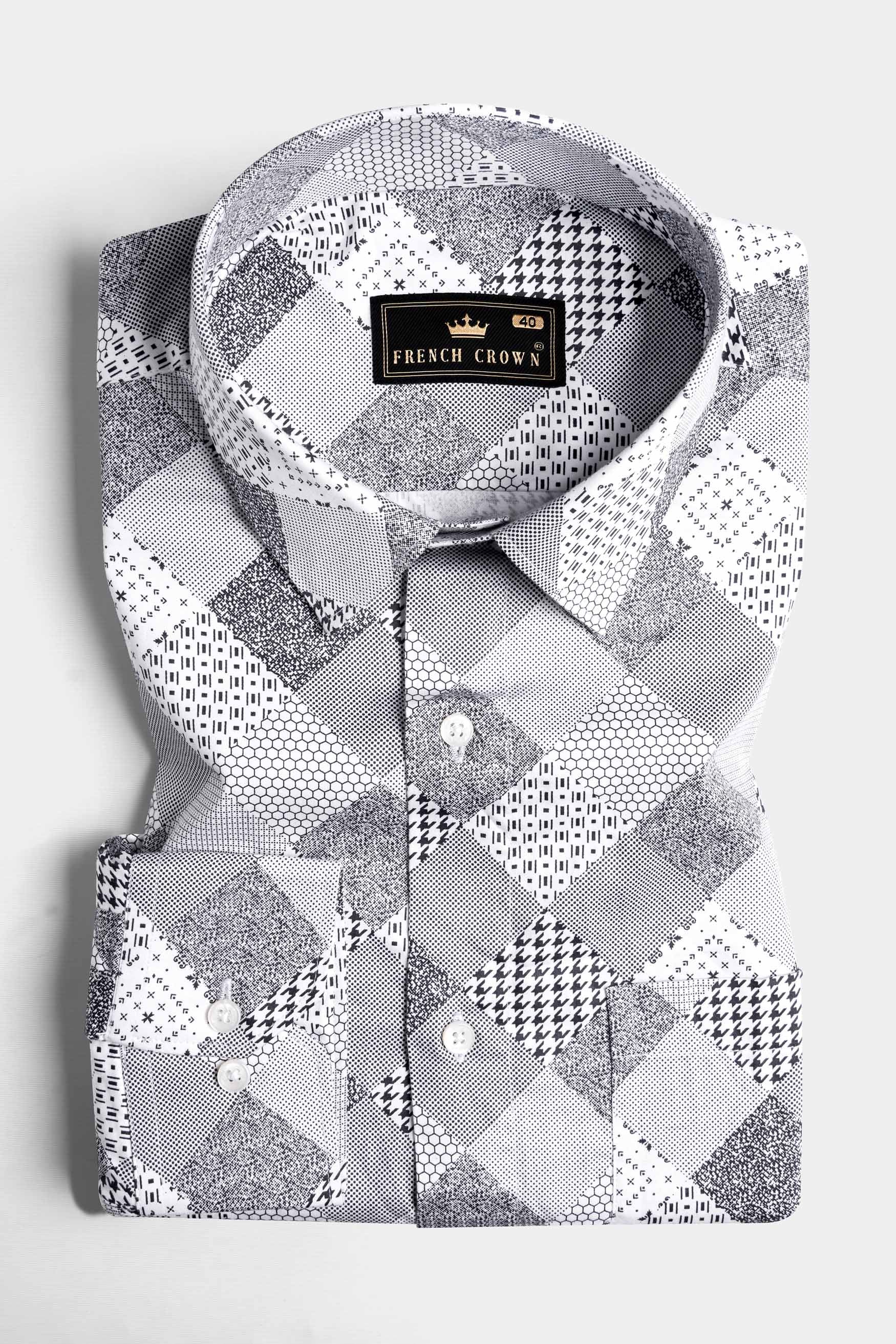 Bright White and Black Printed Subtle Sheen Super Soft Premium Cotton Shirt