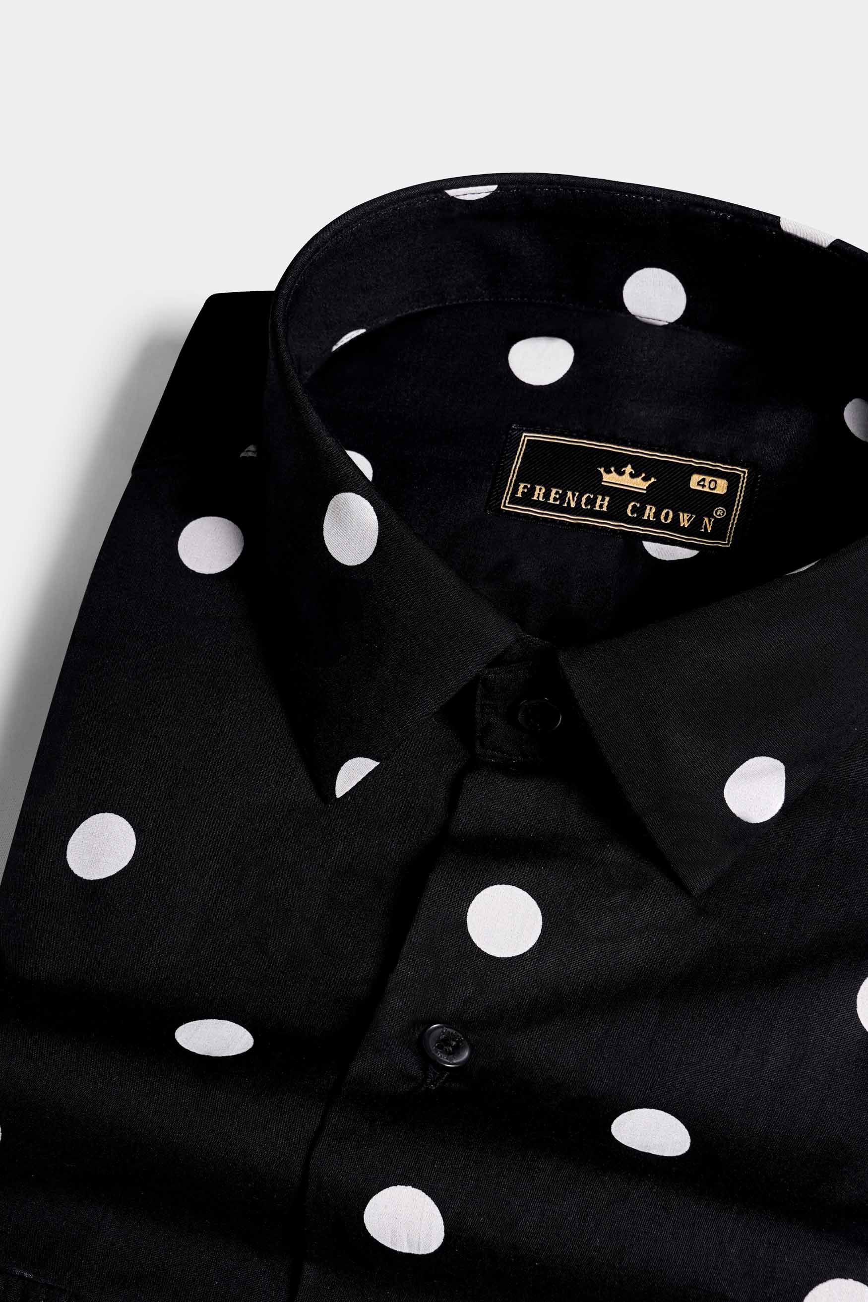 Jade Black and White Polka Dots Premium Cotton Shirt