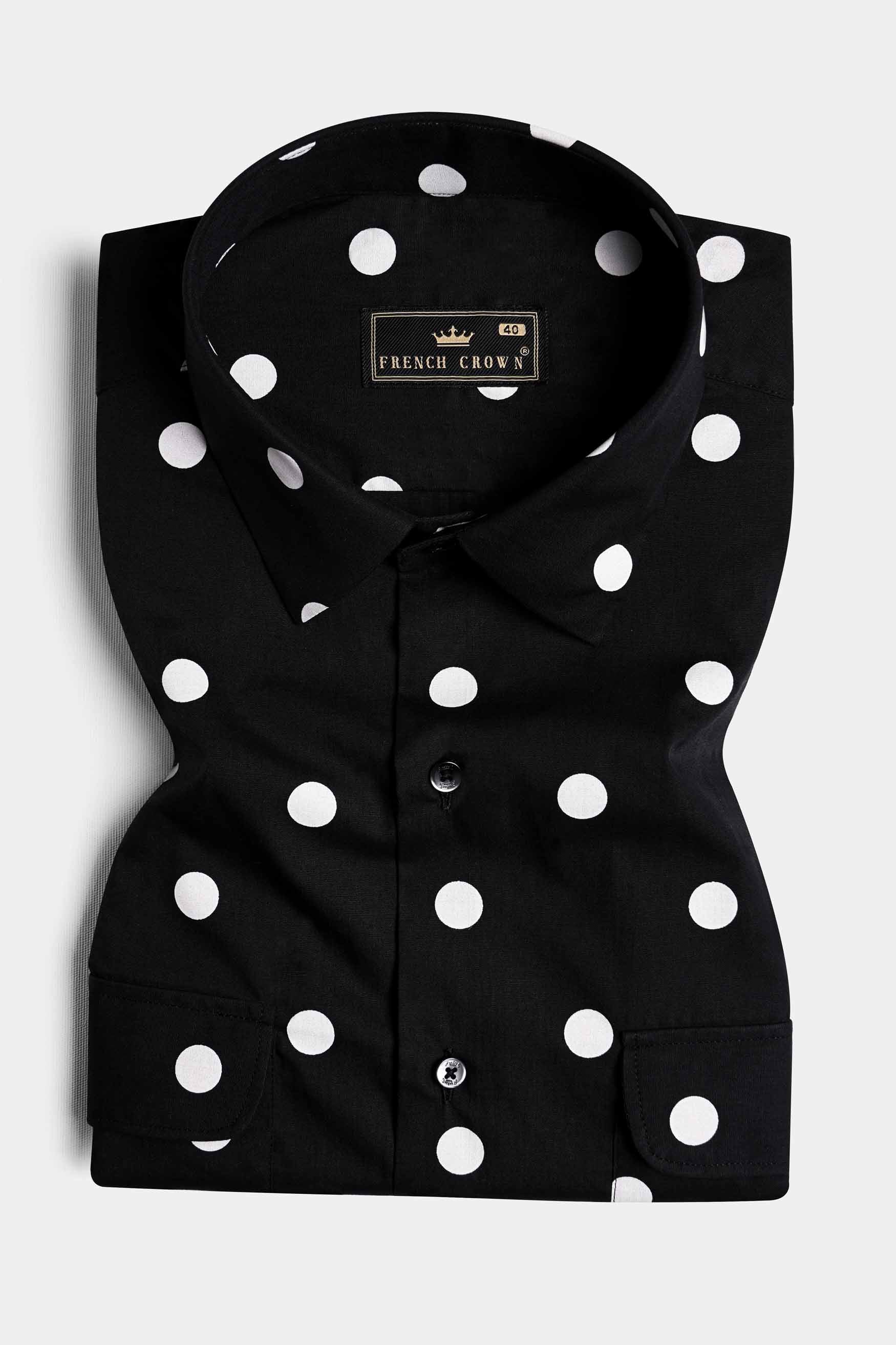 Jade Black and White Polka Dots Premium Cotton Shirt