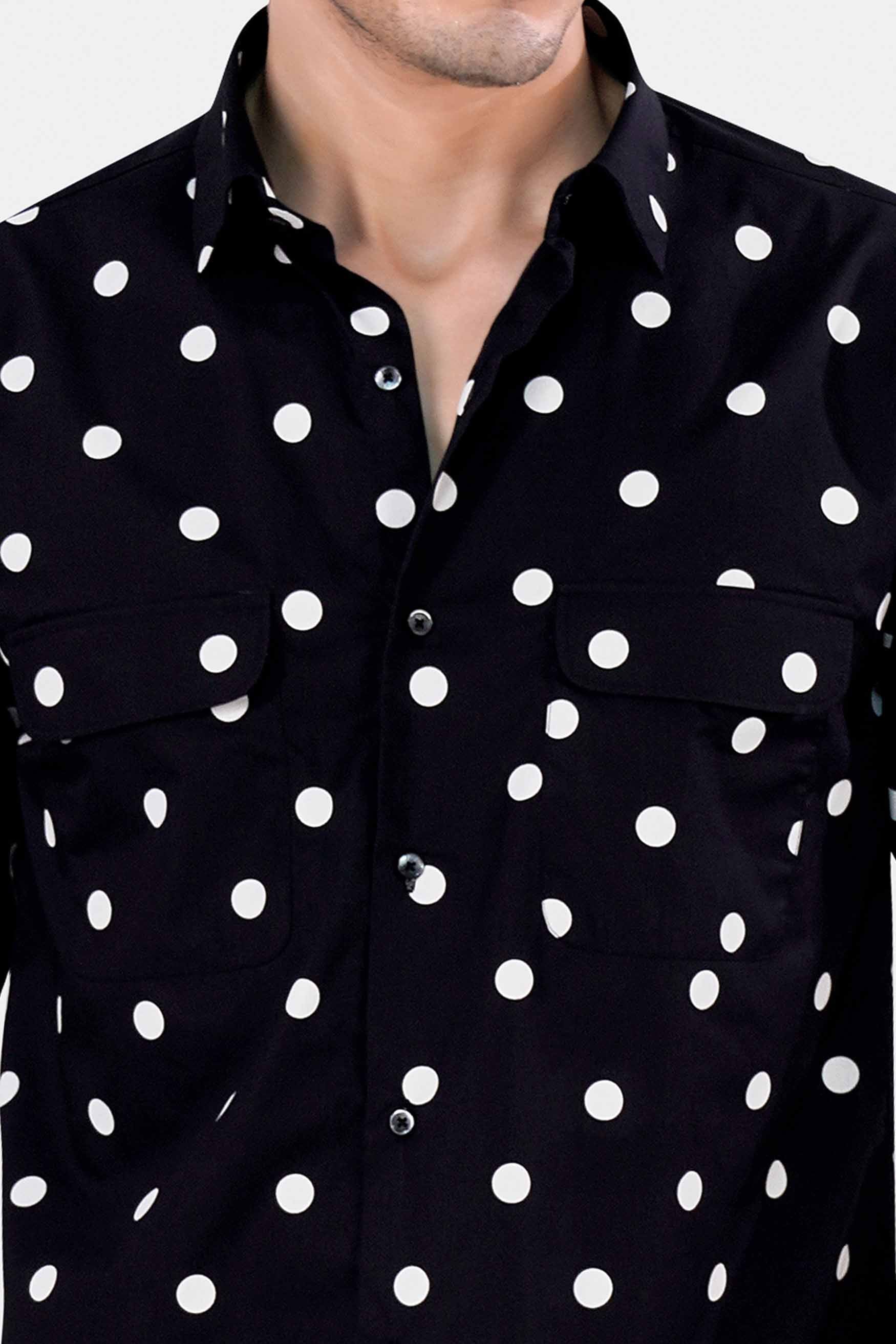 Jade Black and White Polka Dots Premium Cotton Shirt