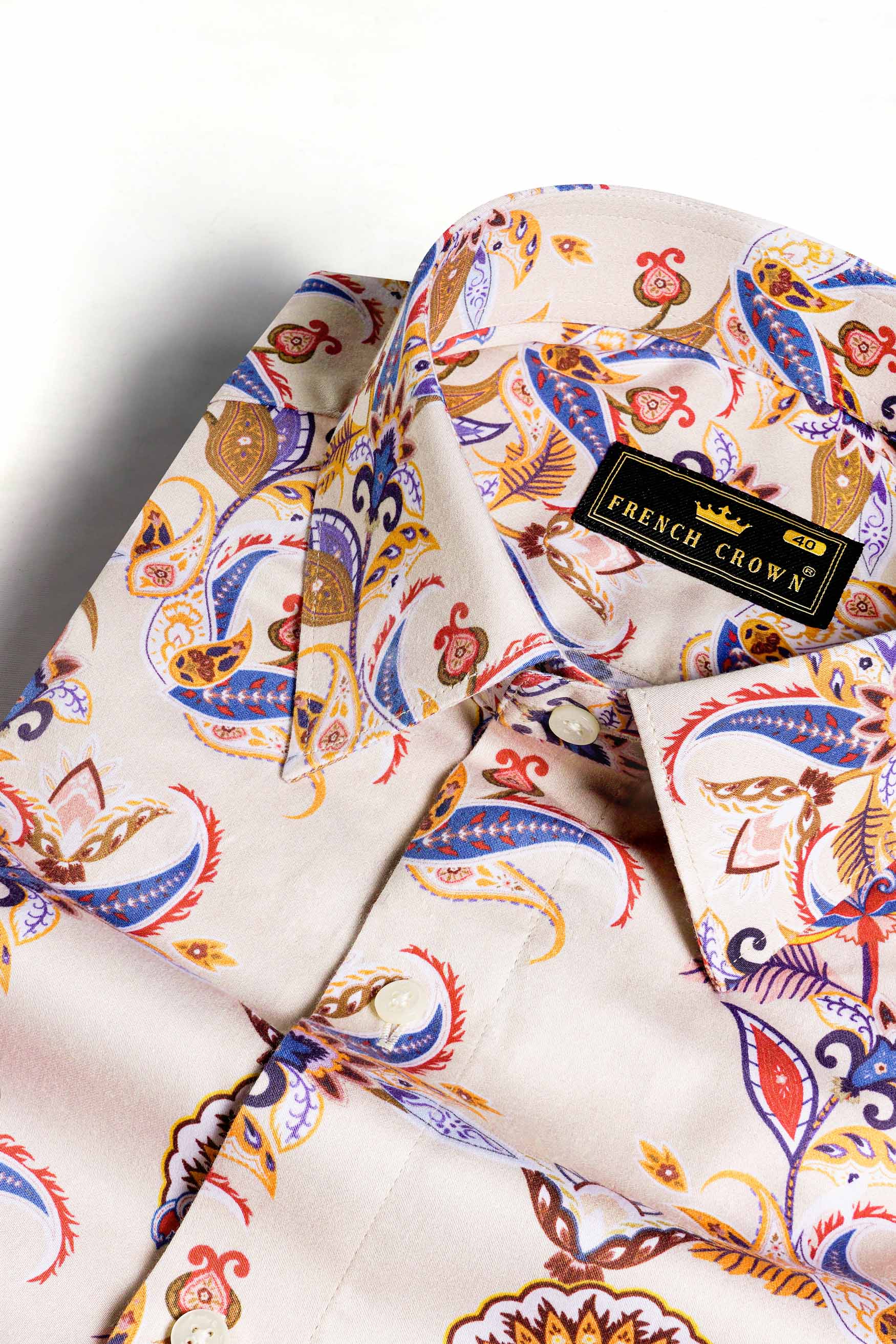 Cavern Cream Floral Printed Twill Premium Cotton Shirt