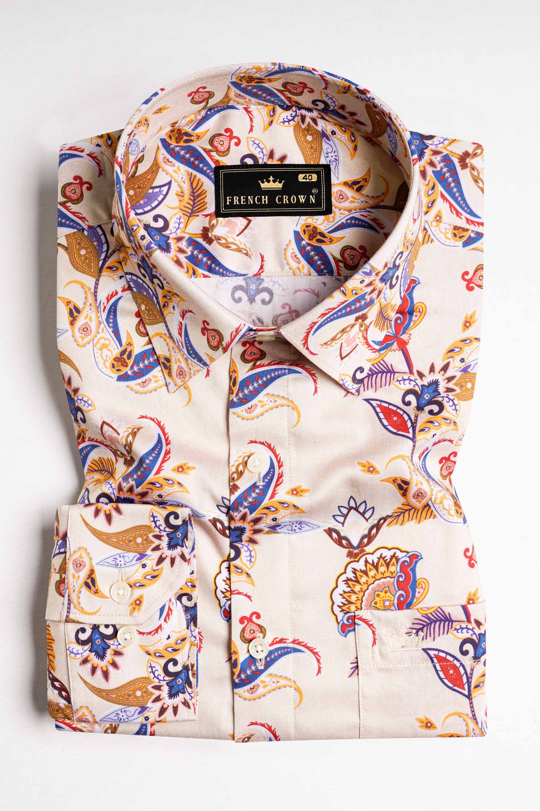 Cavern Cream Floral Printed Twill Premium Cotton Shirt