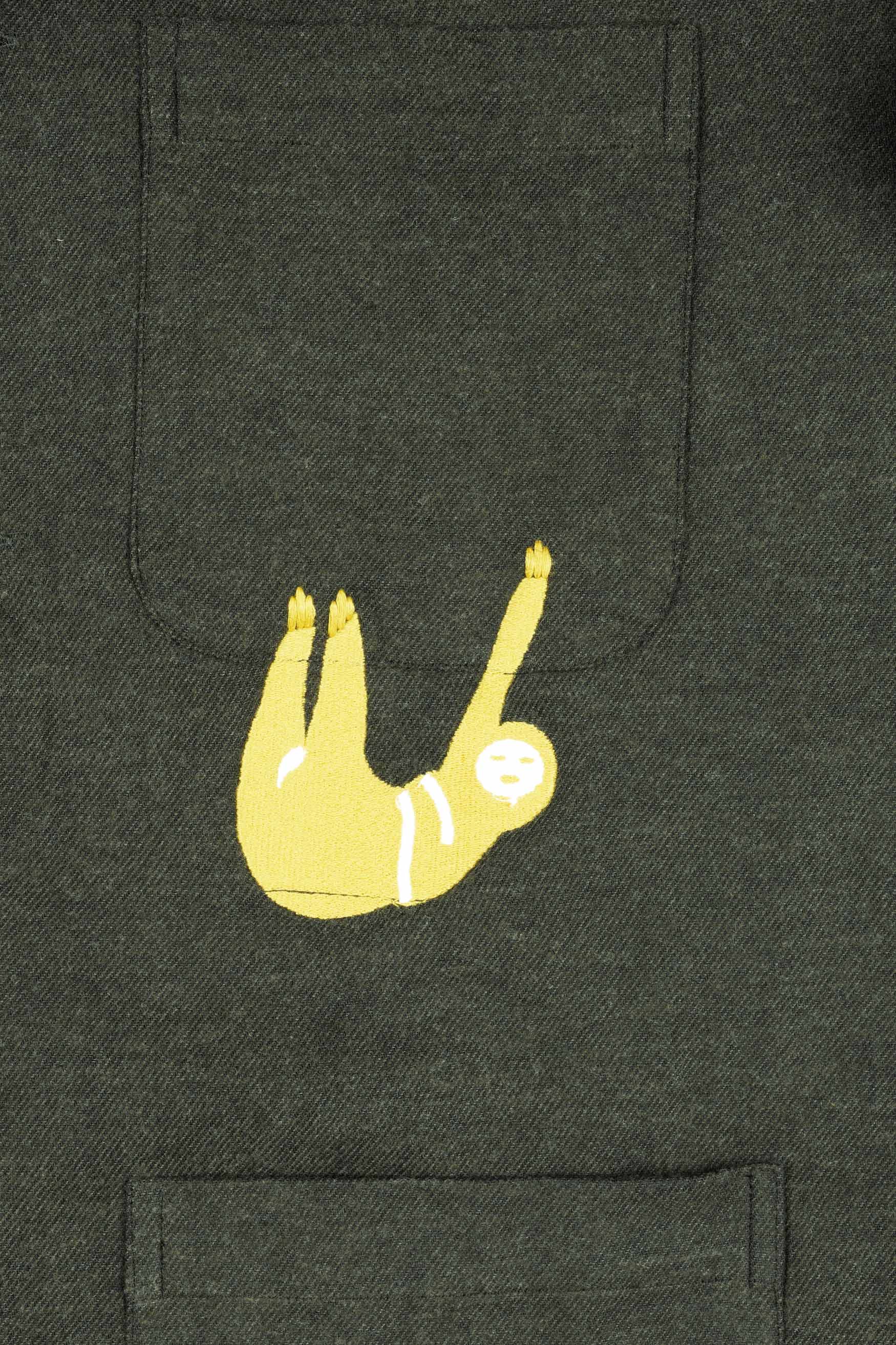 Kombu Green Embroidered Flannel Designer Overshirt