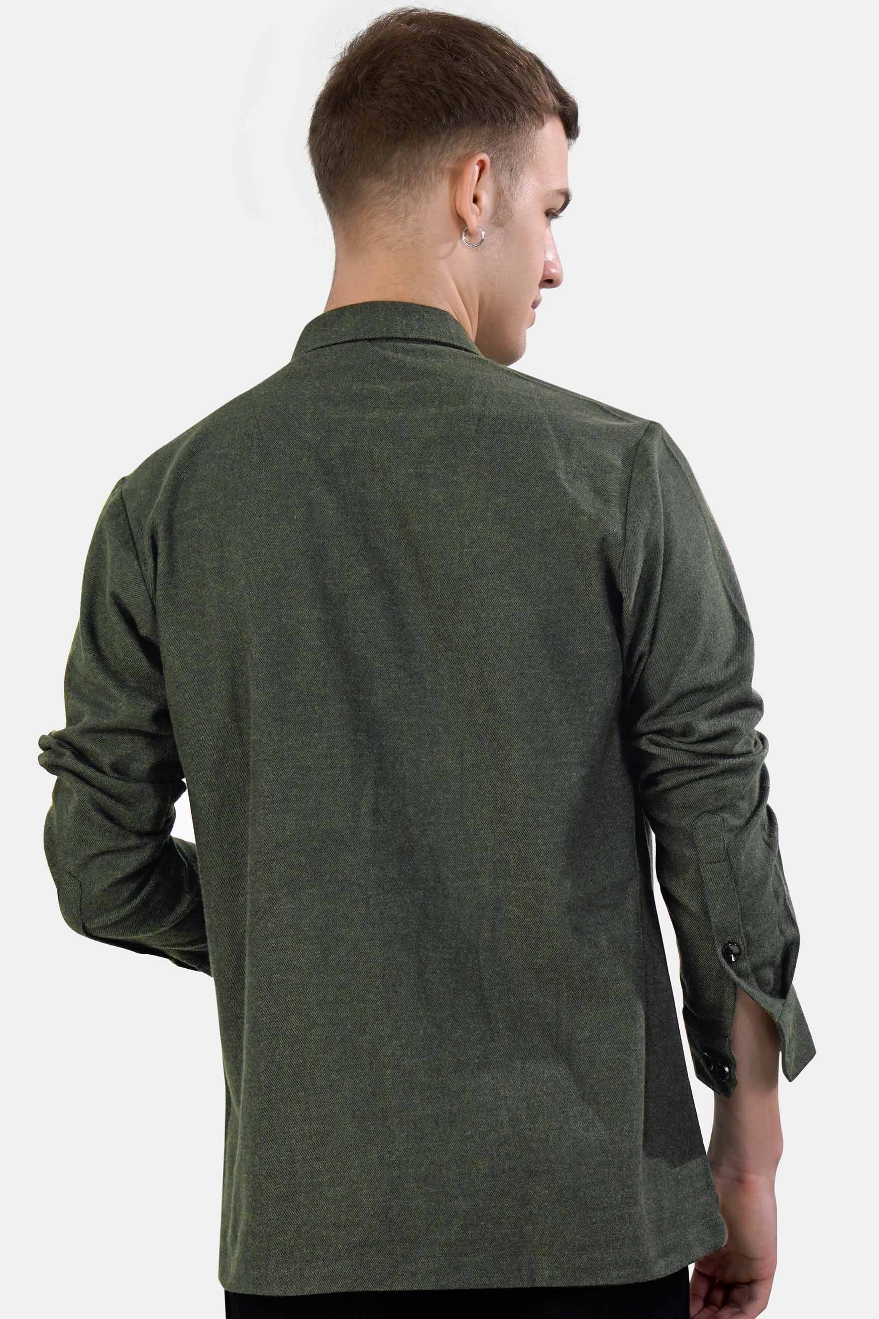 Kombu Green Embroidered Flannel Designer Overshirt
