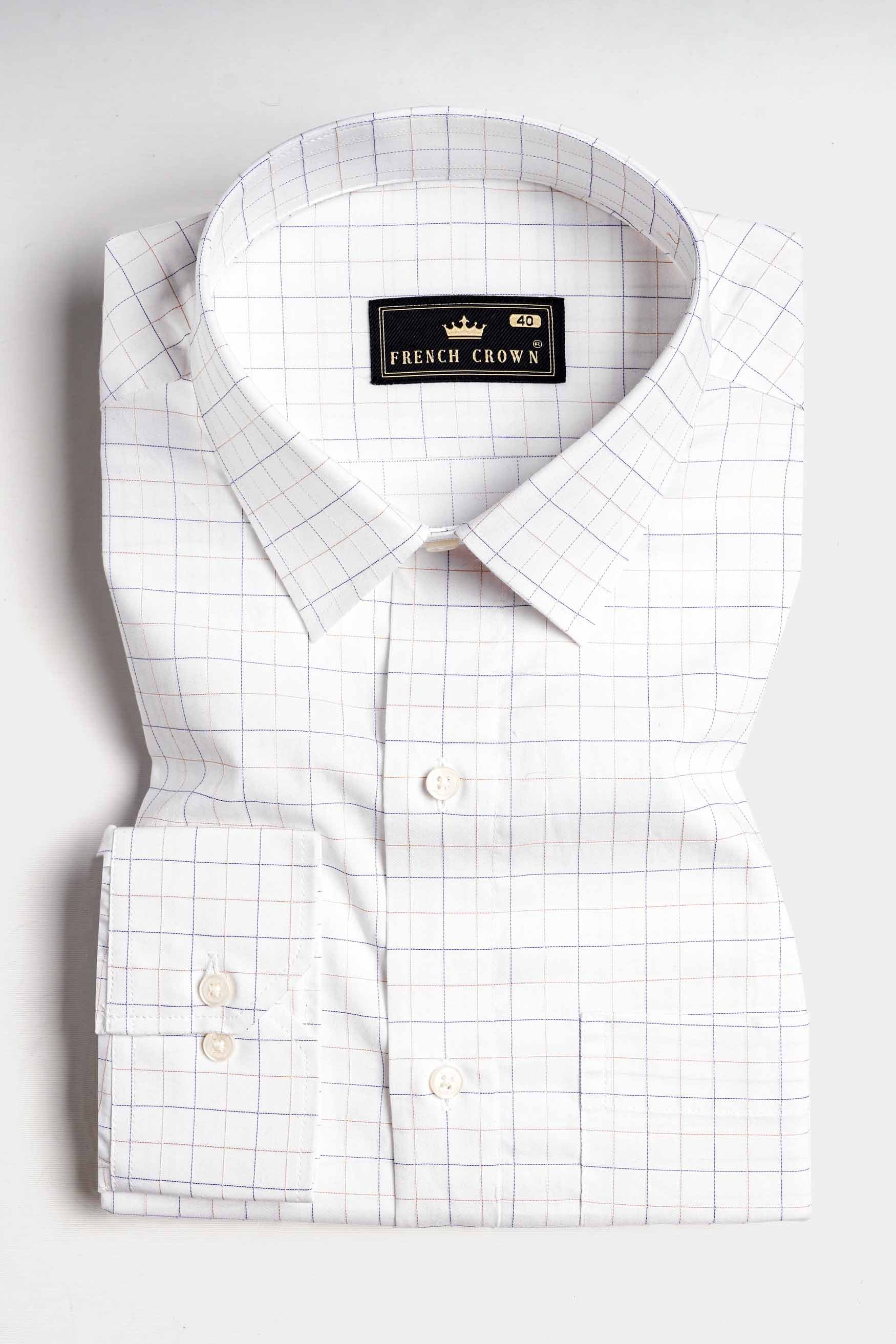 Bright White with Jacarta Blue Checkered Dobby Textured Premium Giza Cotton Shirt