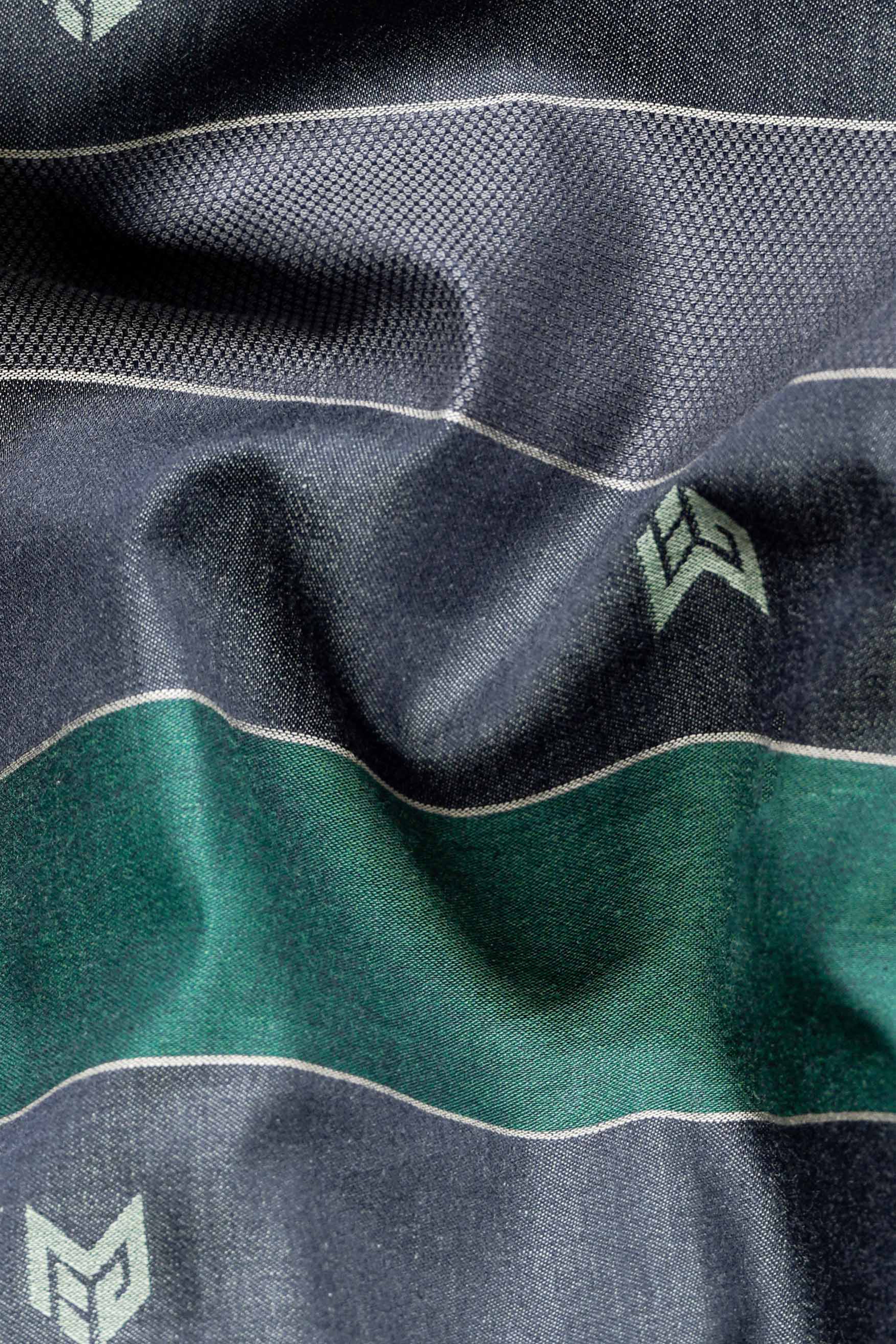 Charade Blue with Viridian Green Striped Jacquard Textured Premium Giza Cotton Shirt