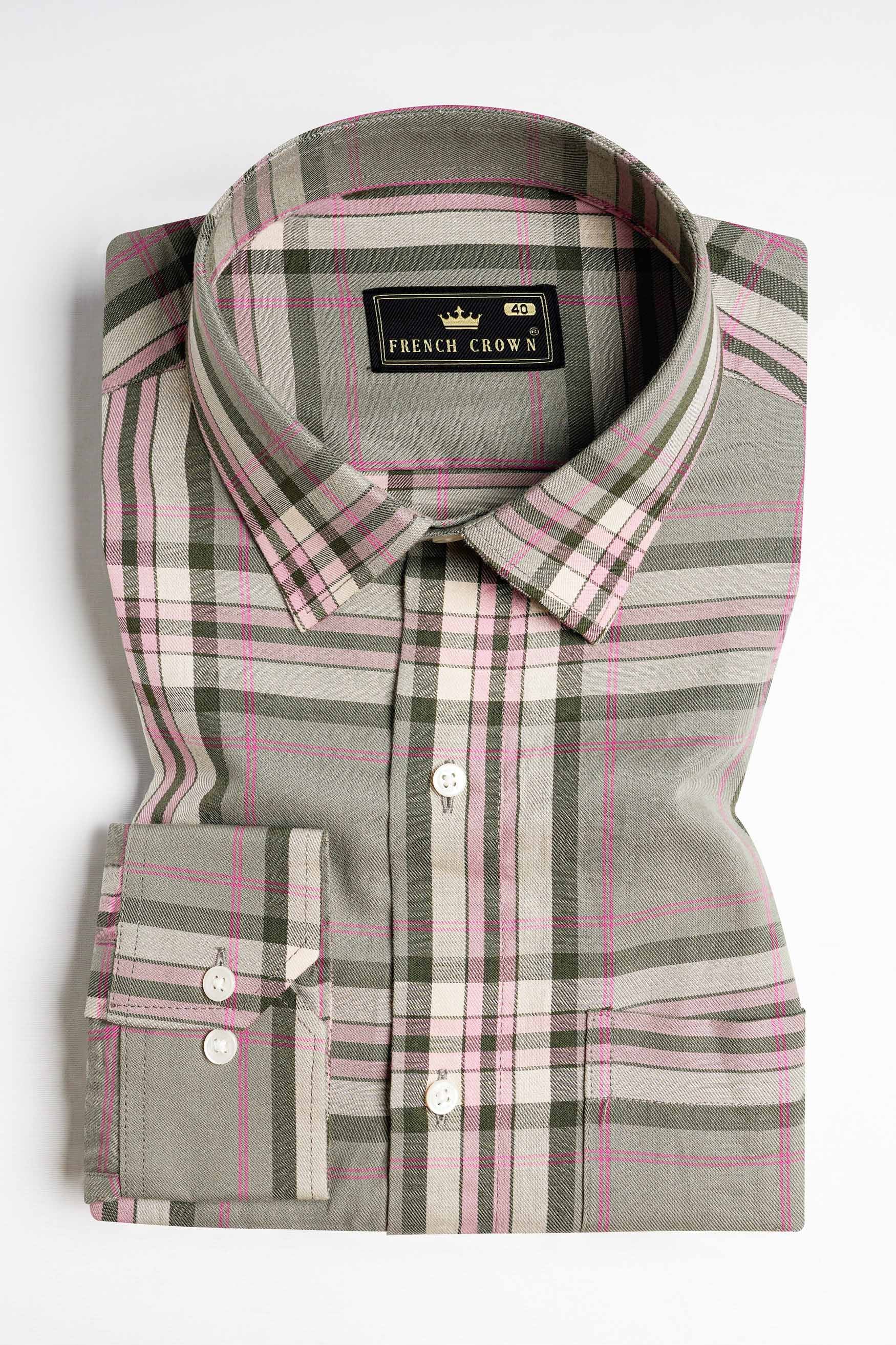 Sage Green and Vale Pink Twill Plaid Premium Cotton Shirt