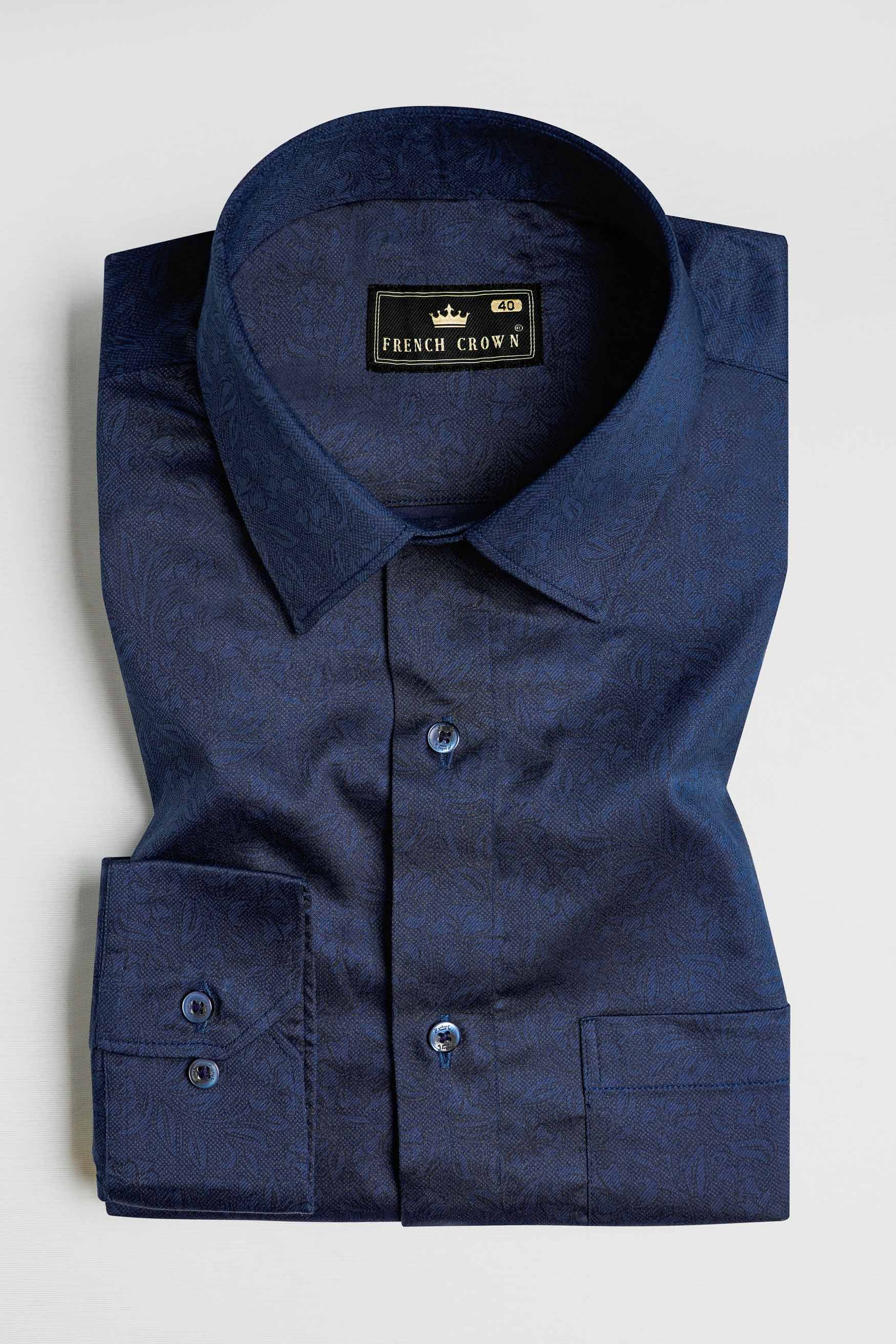 Prussian Blue Subtle Printed Super Soft Premium Cotton Shirt