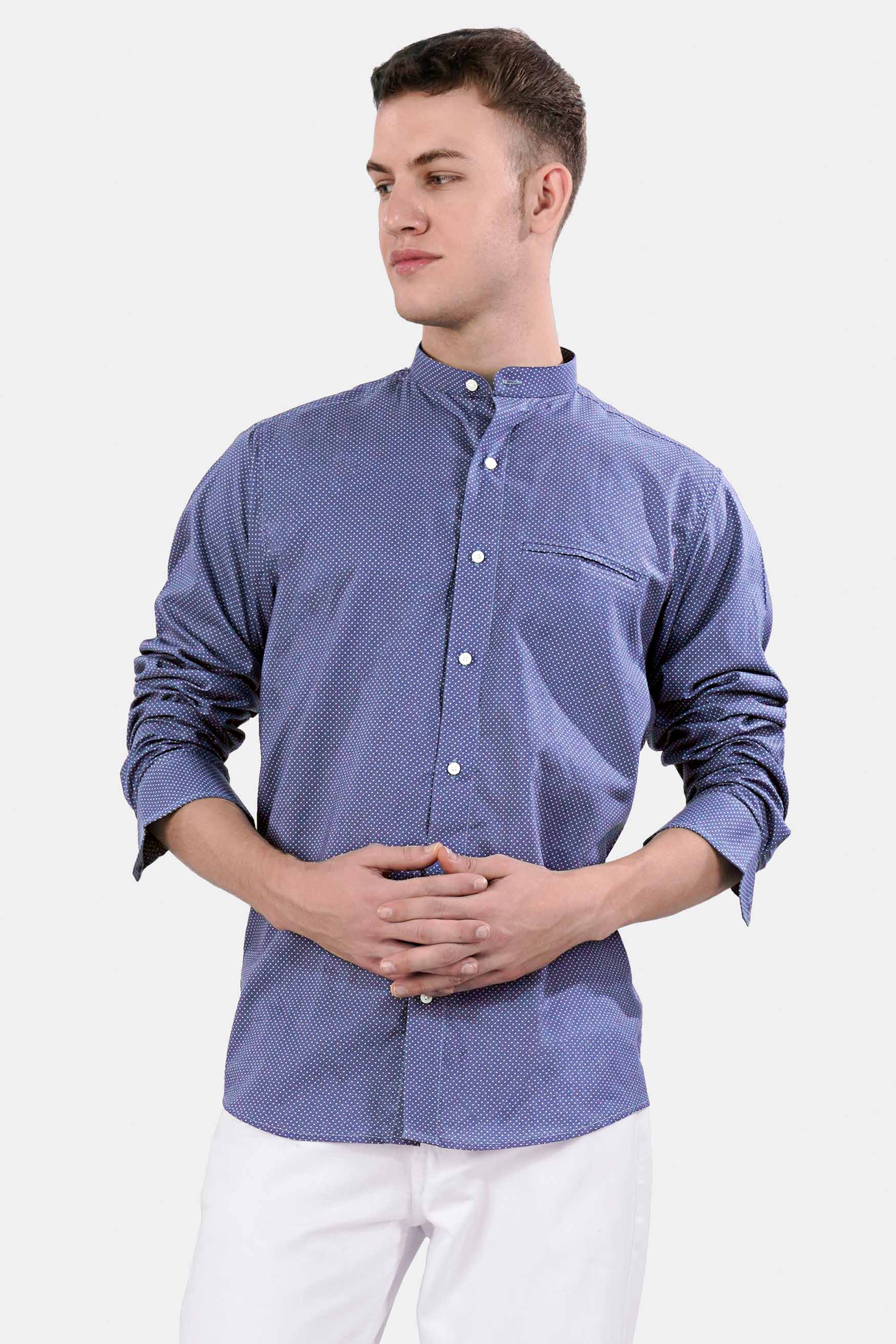 Lapis Blue and White Dots Subtle Sheen Super Soft Premium Cotton Designer Shirt