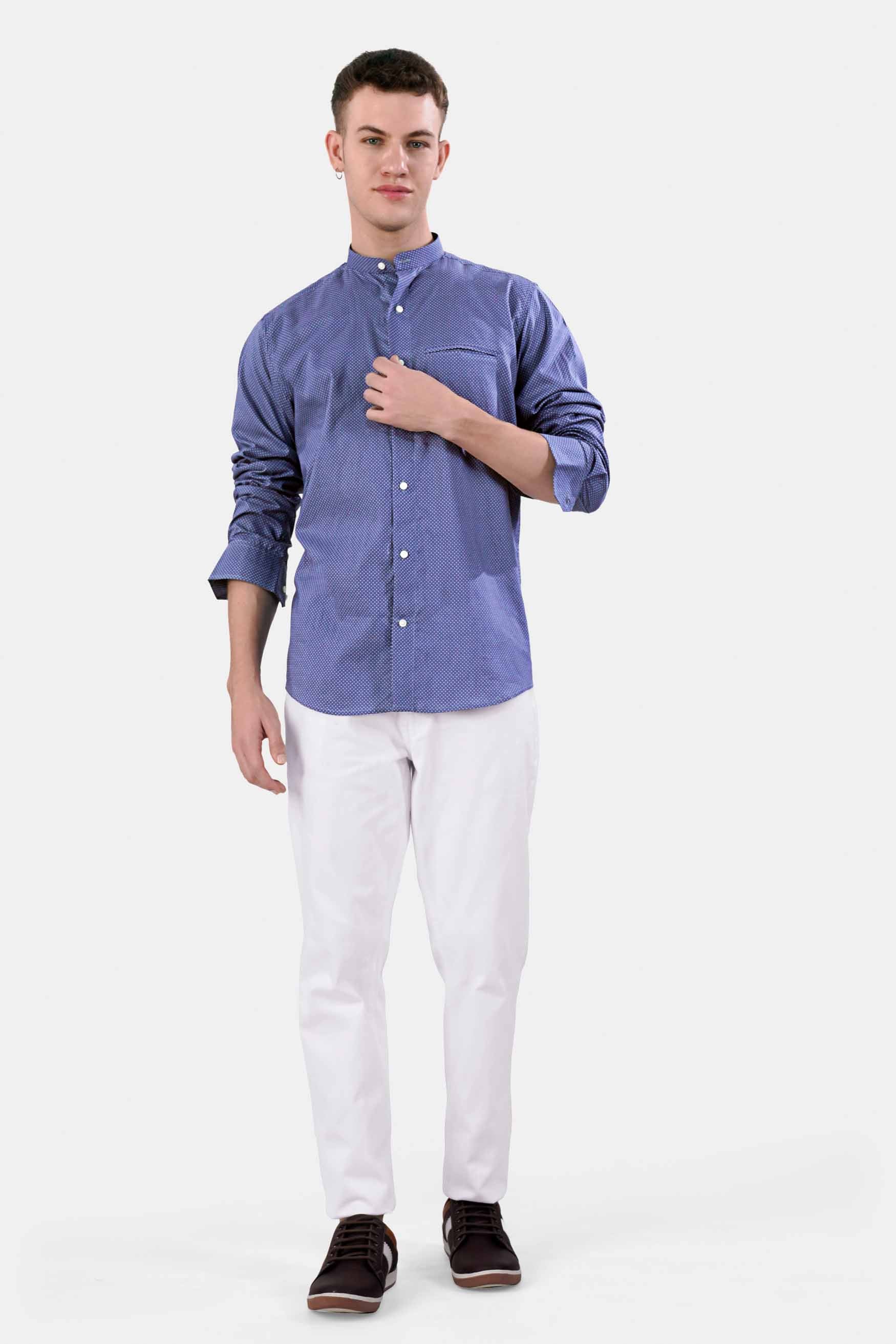 Lapis Blue and White Dots Subtle Sheen Super Soft Premium Cotton Designer Shirt