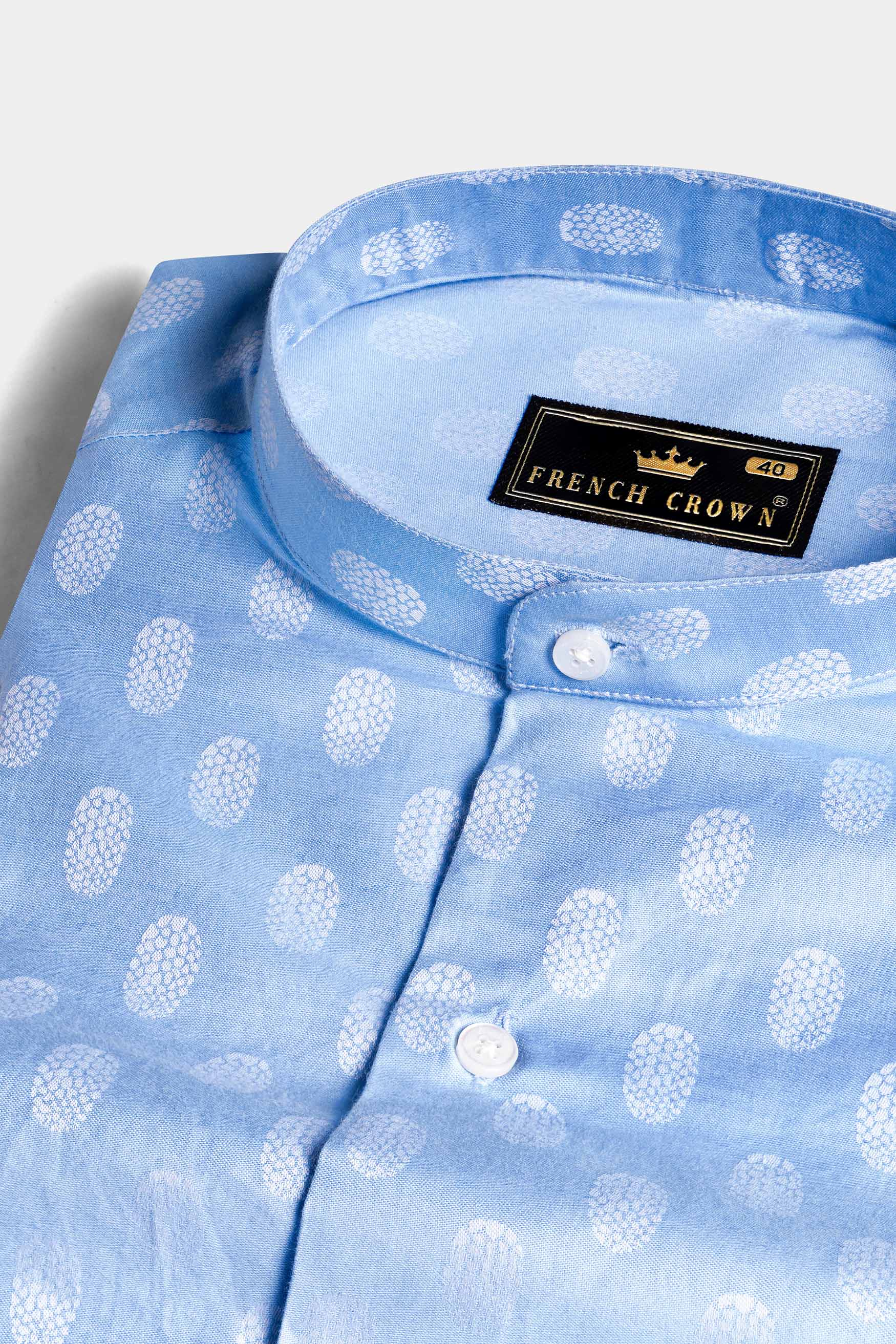 Carolina Blue and White Jacquard Textured Premium Giza Cotton Shirt