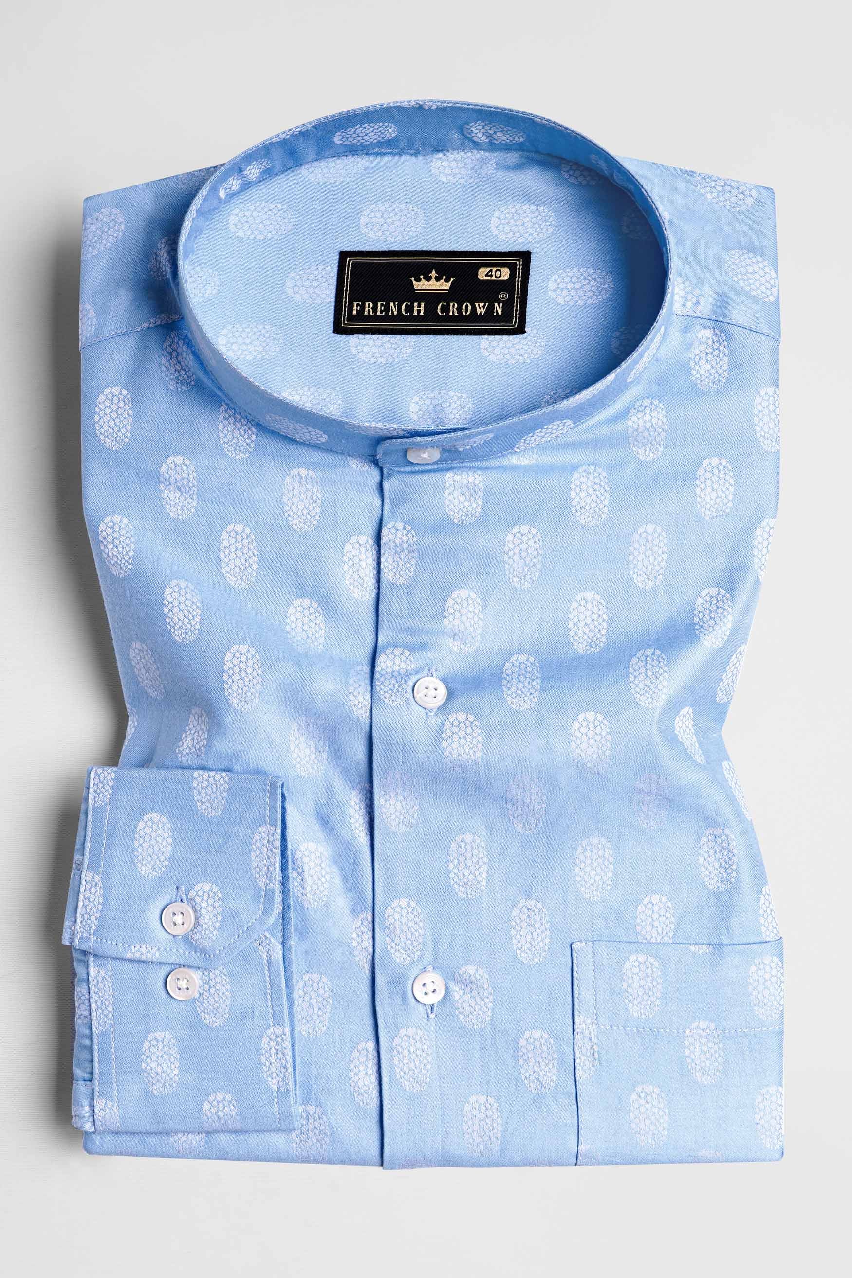 Carolina Blue and White Jacquard Textured Premium Giza Cotton Shirt