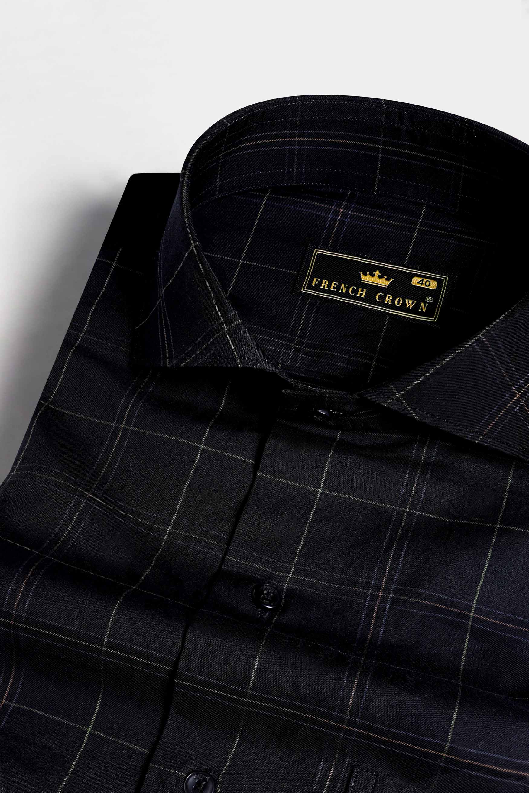 Jade Black Twill Plaid Premium Cotton Shirt