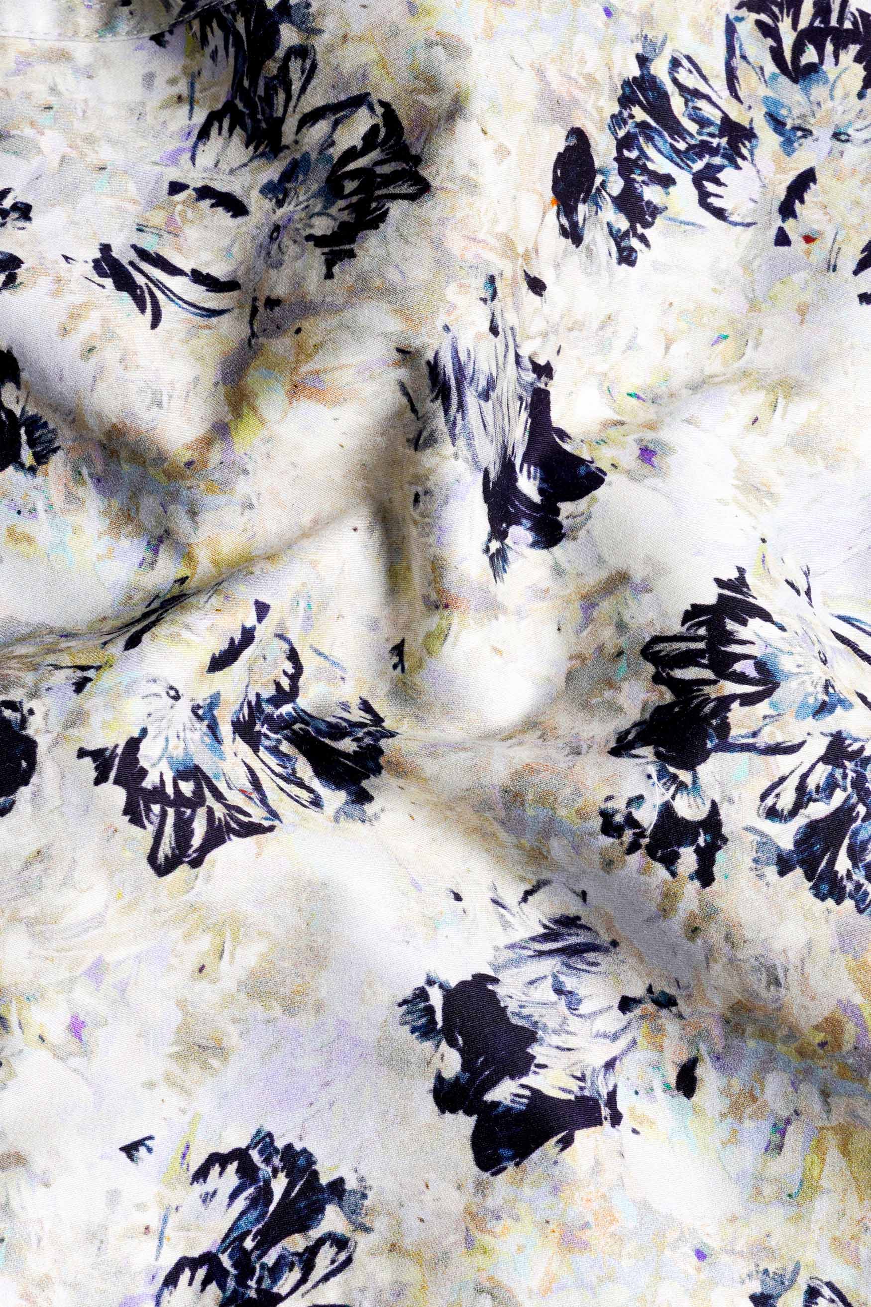 Ivory Cream and Haiti Blue Abstract Printed Subtle Sheen Super Soft Premium Cotton Shirt