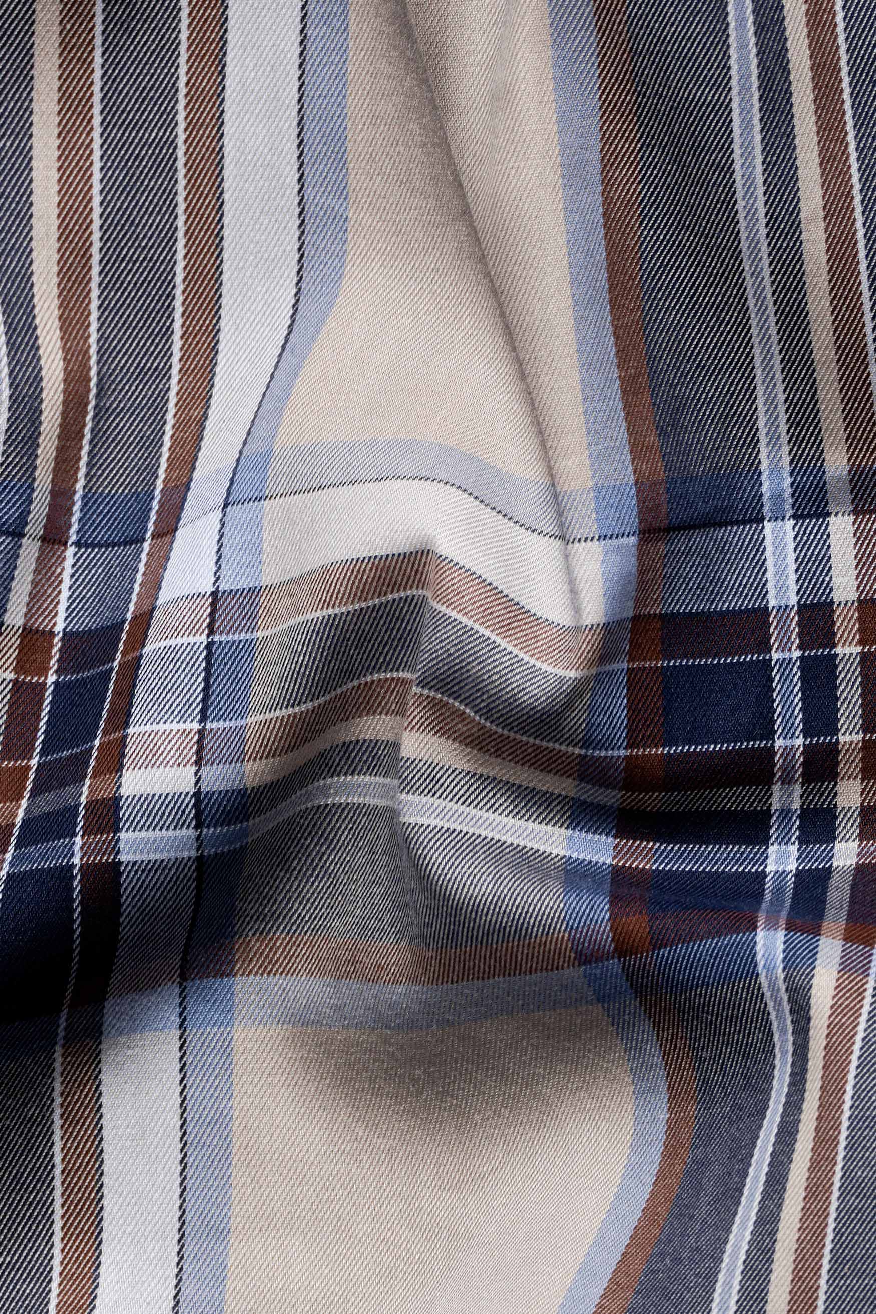 Nobel Brown and Cinder Blue Twill Plaid Premium Cotton Shirt