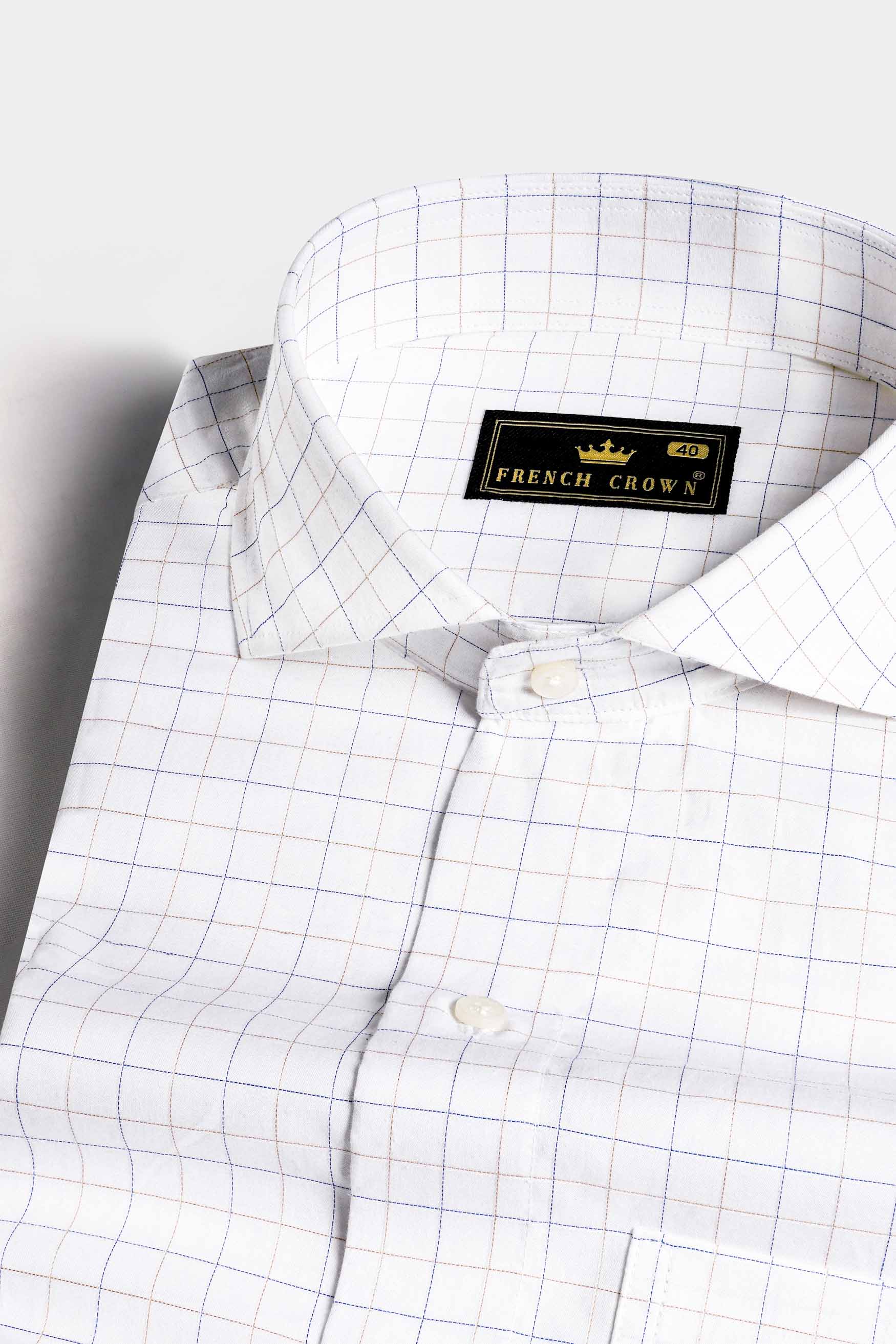 Bright White Checkered Dobby Textured Premium Giza Cotton Shirt